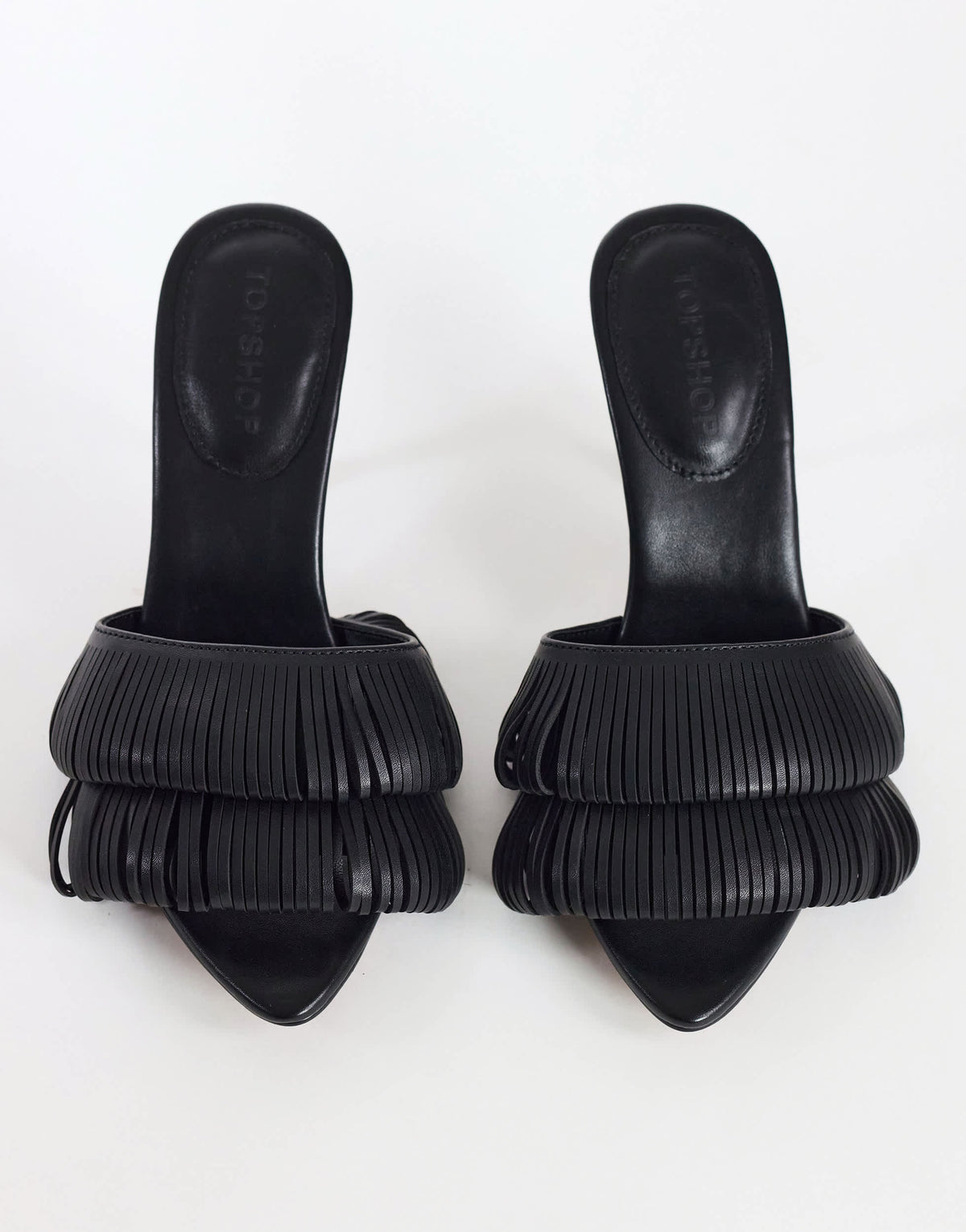Topshop Wendy looped fringe heeled sandal in black