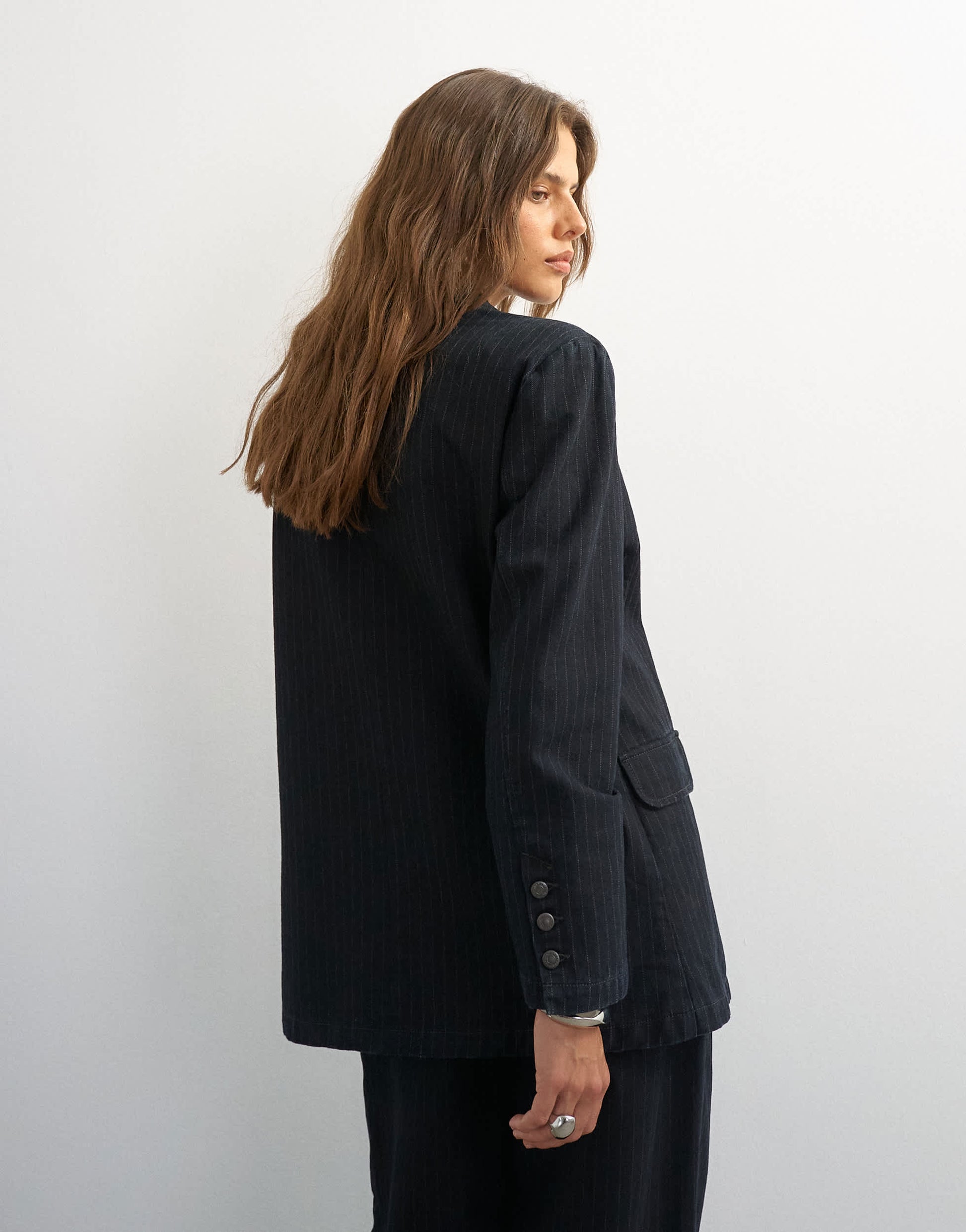 Topshop X Cara oversized pinstripe denim co-ord blazer in indigo