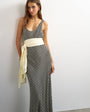 Topshop satin dropped waist maxi dress with contrast tie belt in mono geometric print