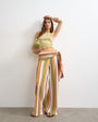 Topshop stripe plisse wrap scarf detail trousers in brown