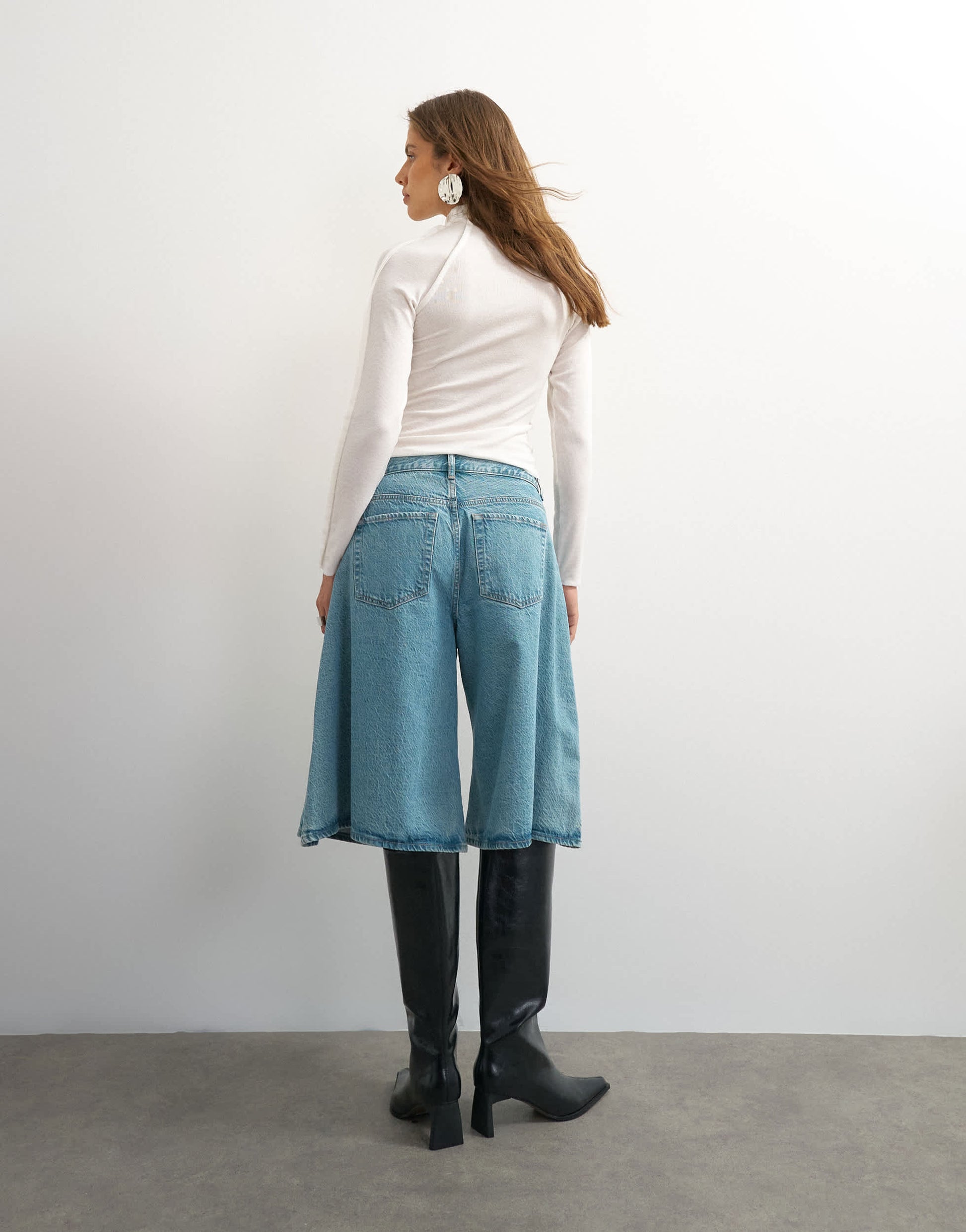 Topshop X Cara denim ultra-wide pleated culotte in light green cast