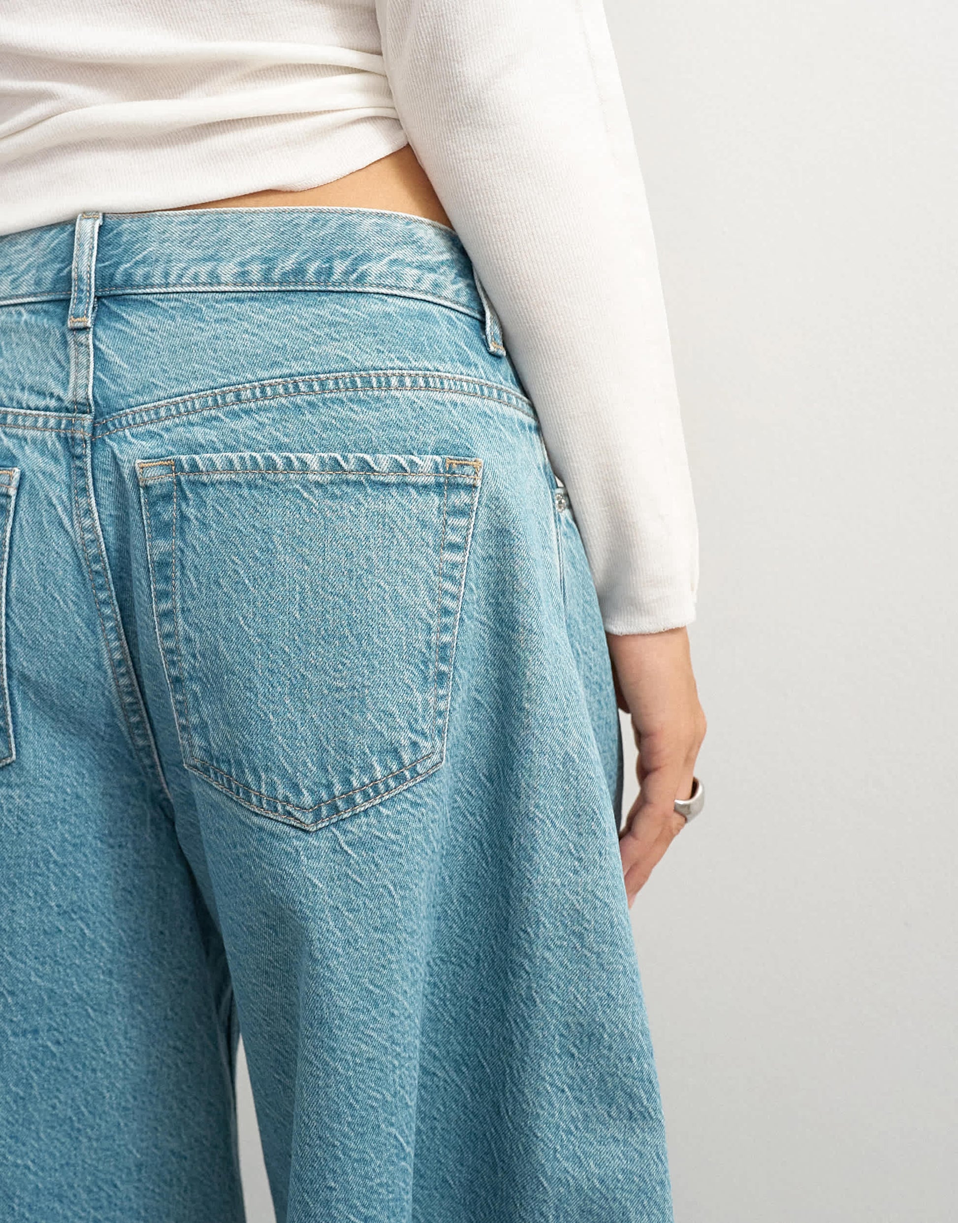 Topshop X Cara denim ultra-wide pleated culotte in light green cast