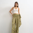 Topshop animal plisse wrap scarf detail trousers in green