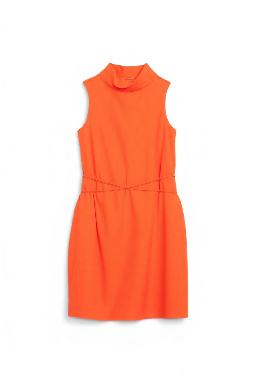 Topshop heavy crepe high cowl neck mini dress with tie waist in orange