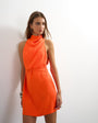 Topshop heavy crepe high cowl neck mini dress with tie waist in orange
