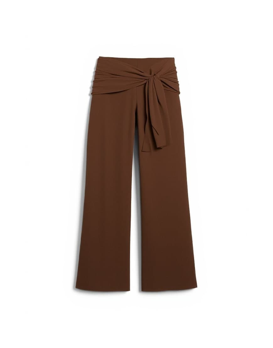 Topshop plisse wrap scarf detail trousers in chocolate