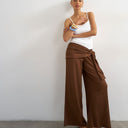 Topshop plisse wrap scarf detail trousers in chocolate