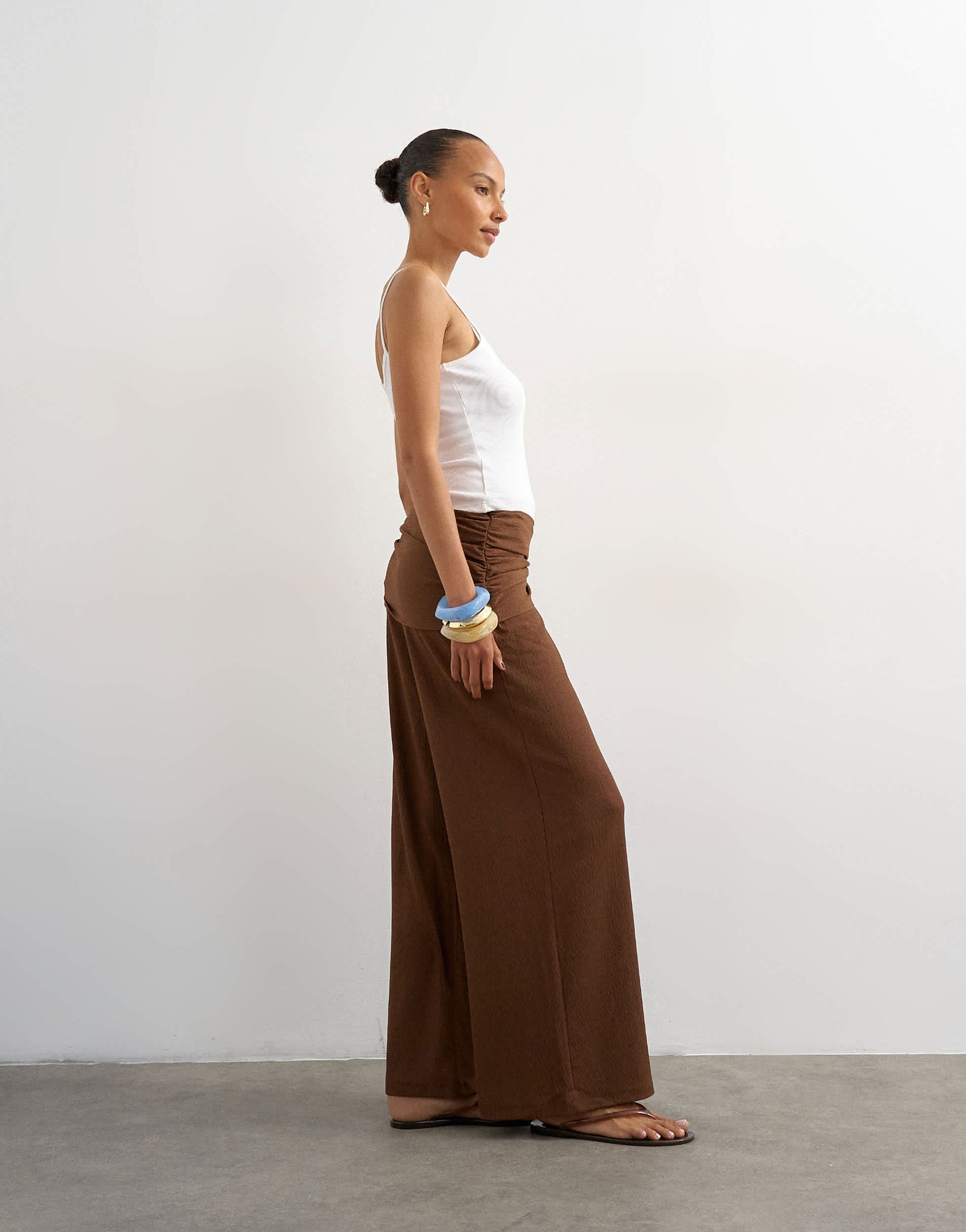 Topshop plisse wrap scarf detail trousers in chocolate
