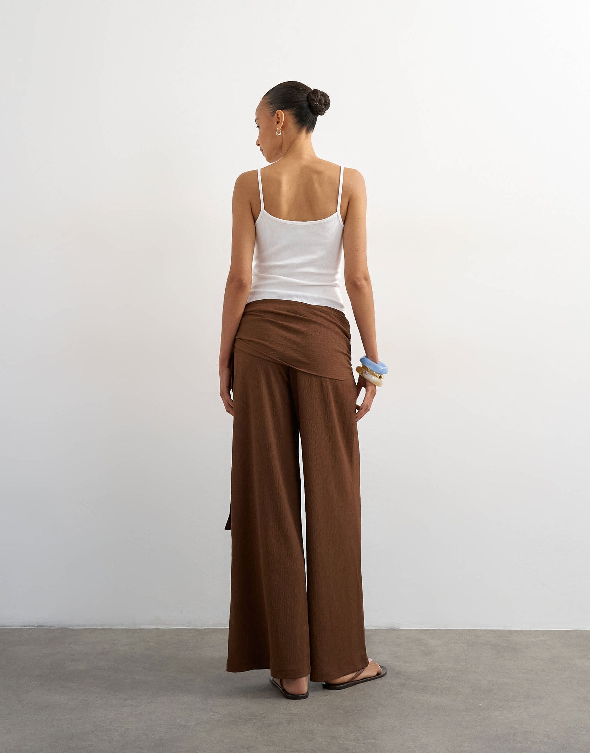 Topshop plisse wrap scarf detail trousers in chocolate