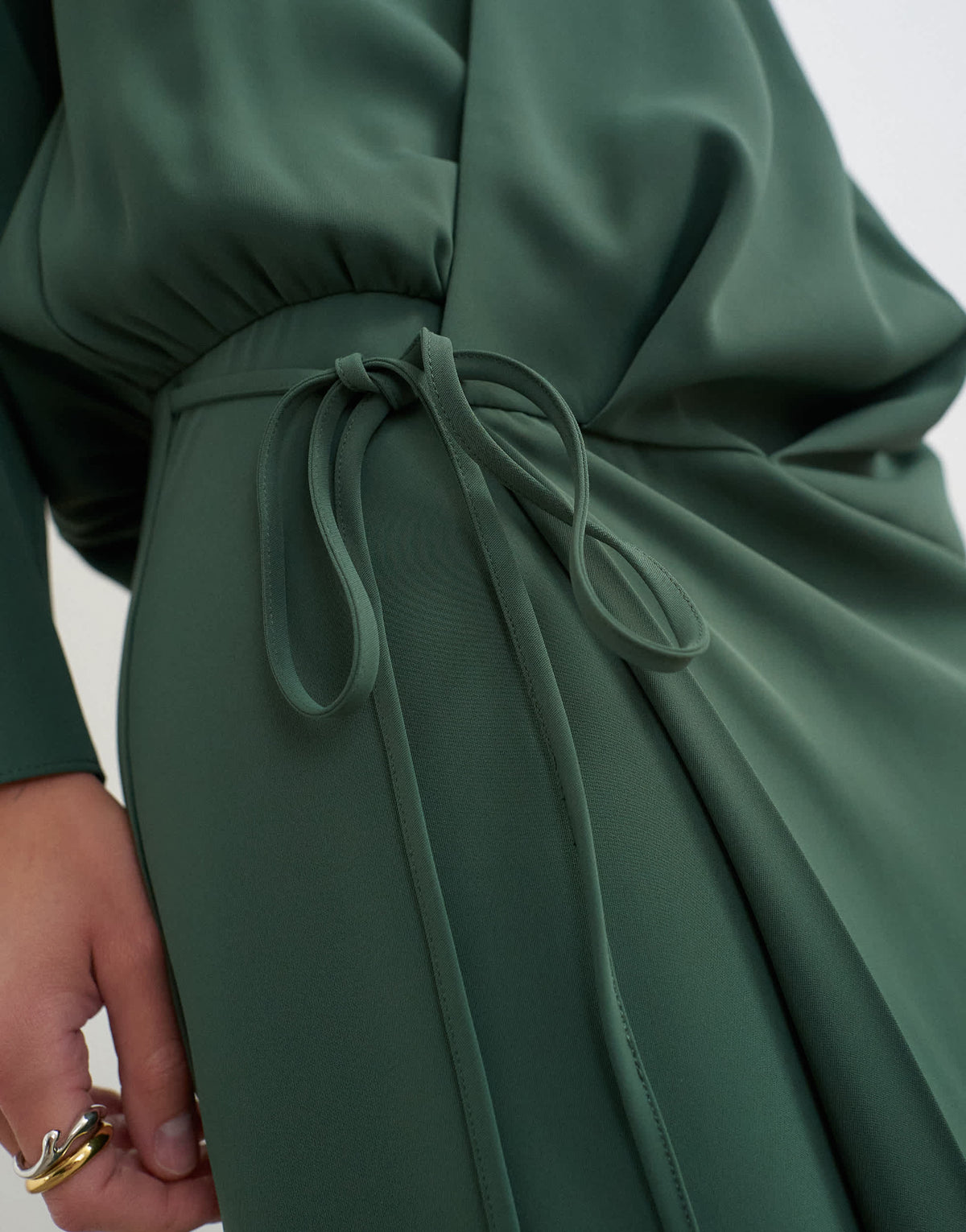 Topshop low cut tie waist blouson maxi dress in dark green