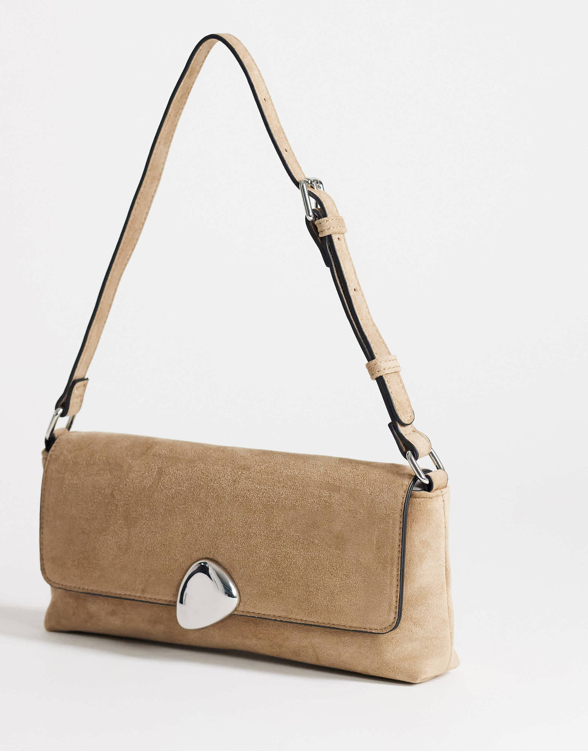 Topshop Santiago small suedette shoulder bag with silver hardware in mink