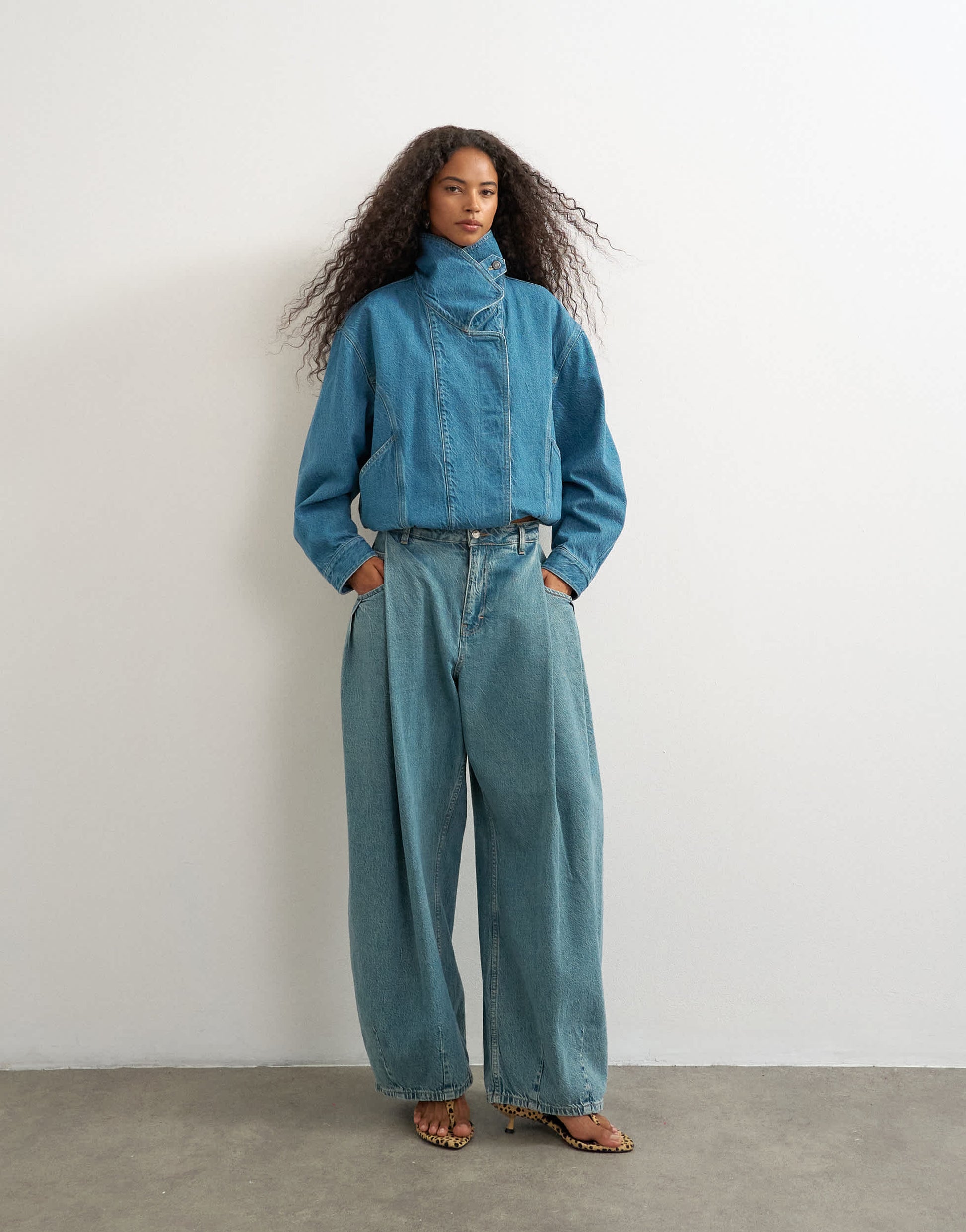 Topshop denim elastic waistband bomber jacket in mid green cast 