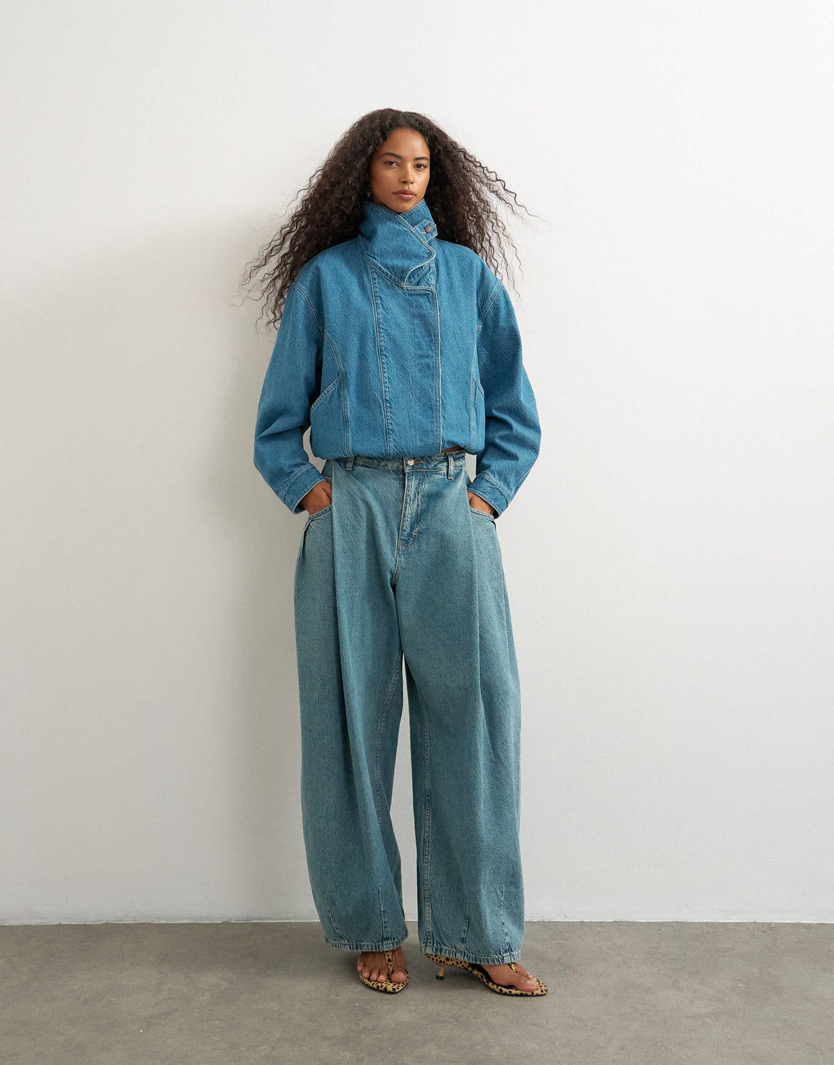 Topshop denim elastic waistband bomber jacket in mid green cast 