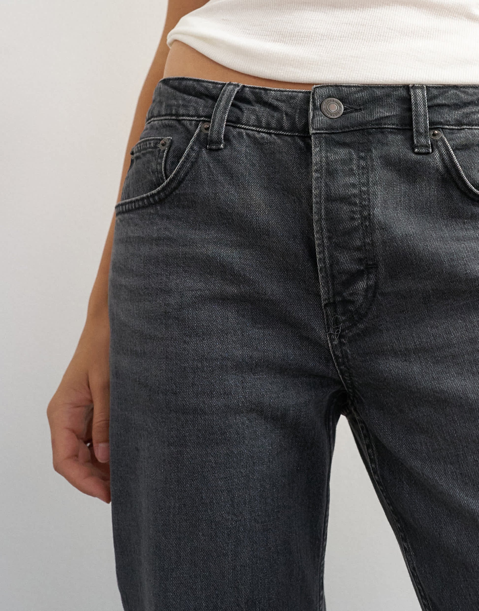 Topshop X Cara high rise slim straight jean in washed black
