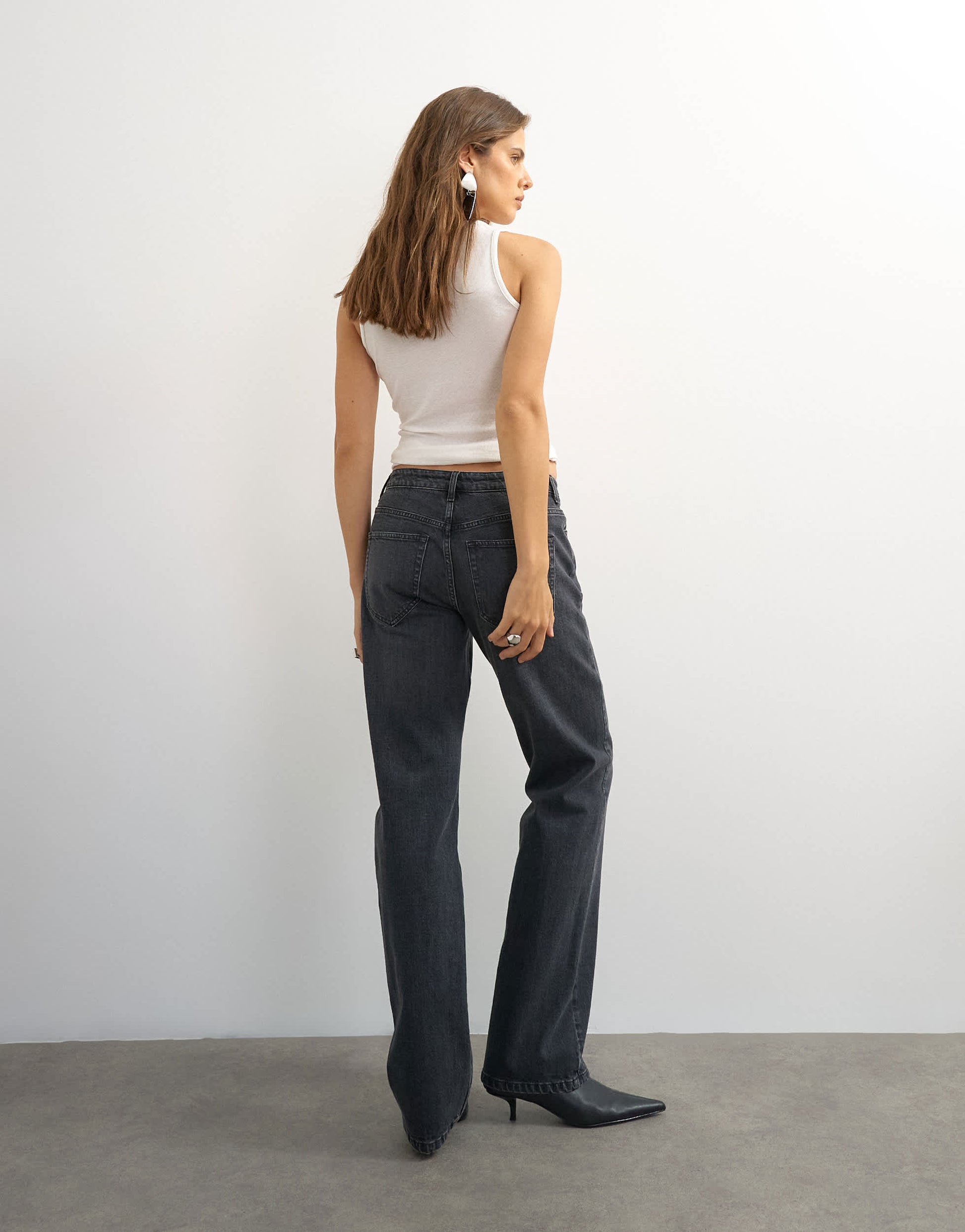 Topshop X Cara high rise slim straight jean in washed black