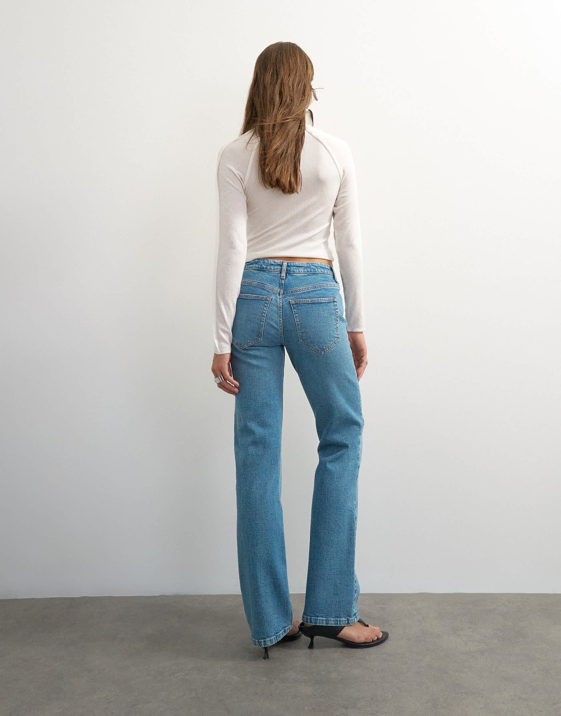 Topshop X Cara high rise slim straight jean in green cast