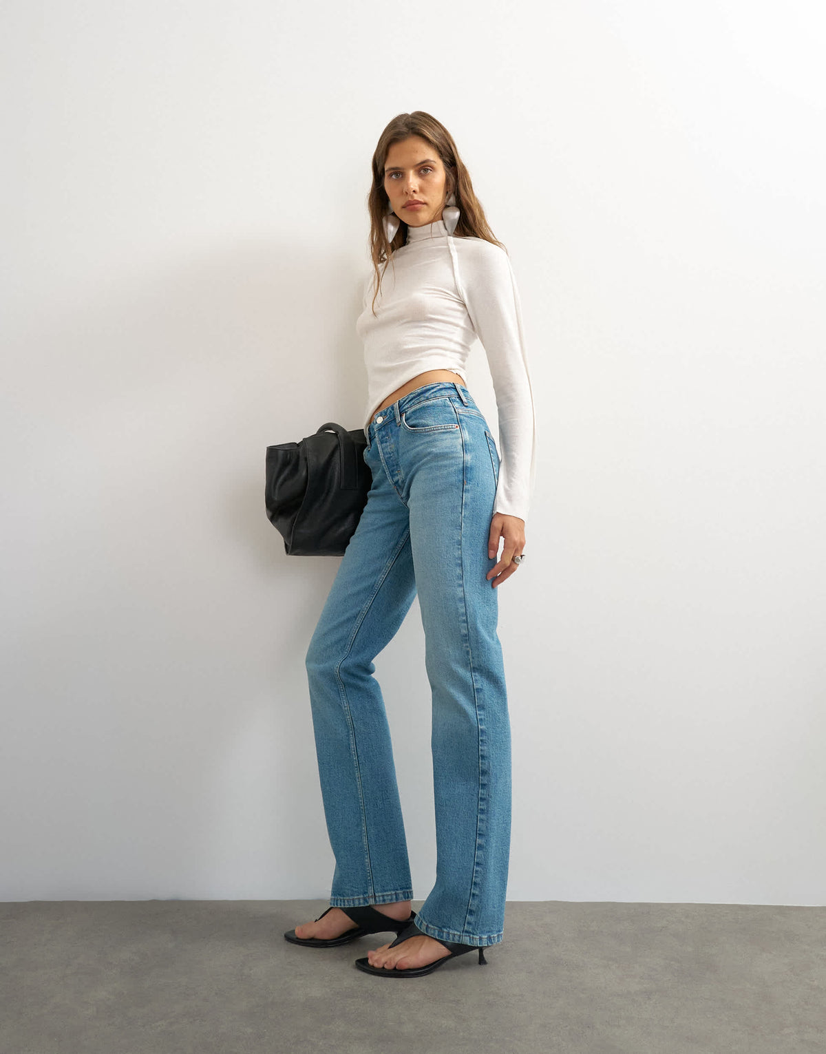 Topshop X Cara mid rise slim straight jean in green cast