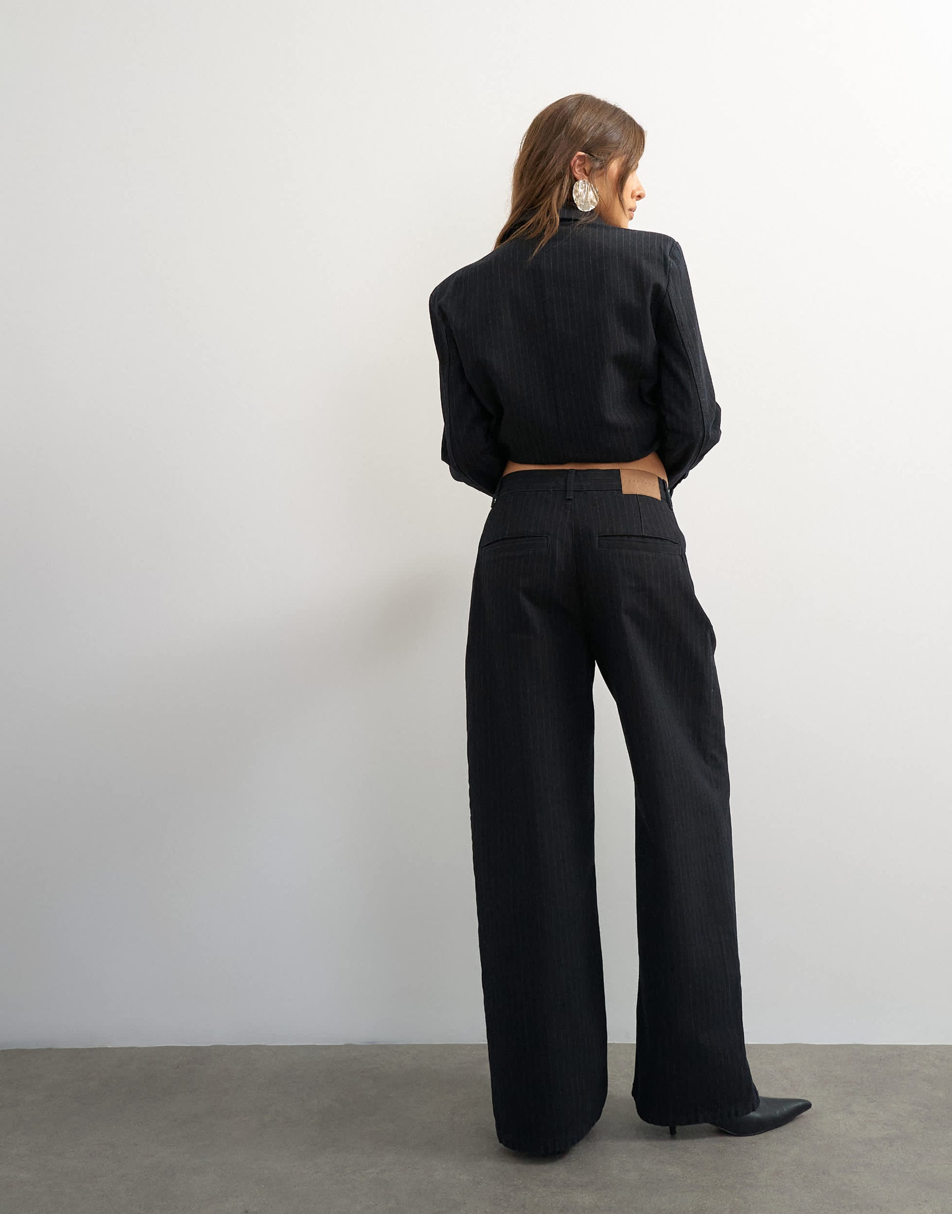 Topshop X Cara wide leg pleated pinstripe denim co-ord trouser in indigo
