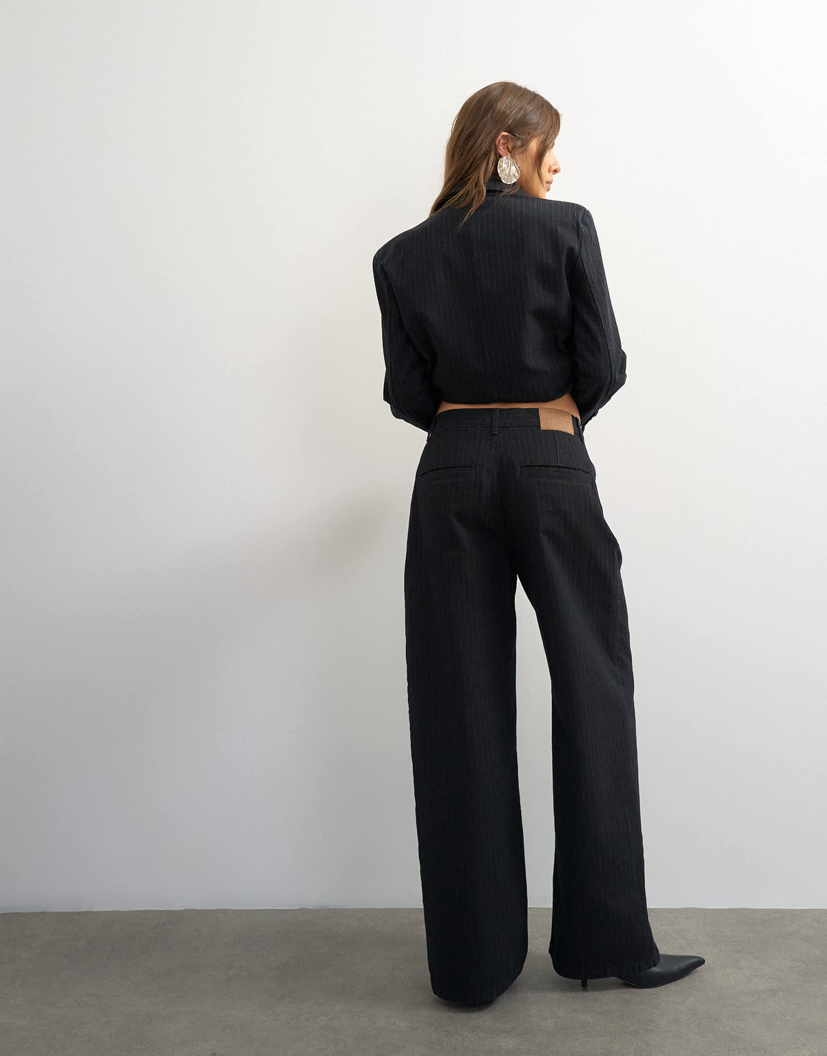 Topshop X Cara wide leg pleated pinstripe denim co-ord trouser in indigo