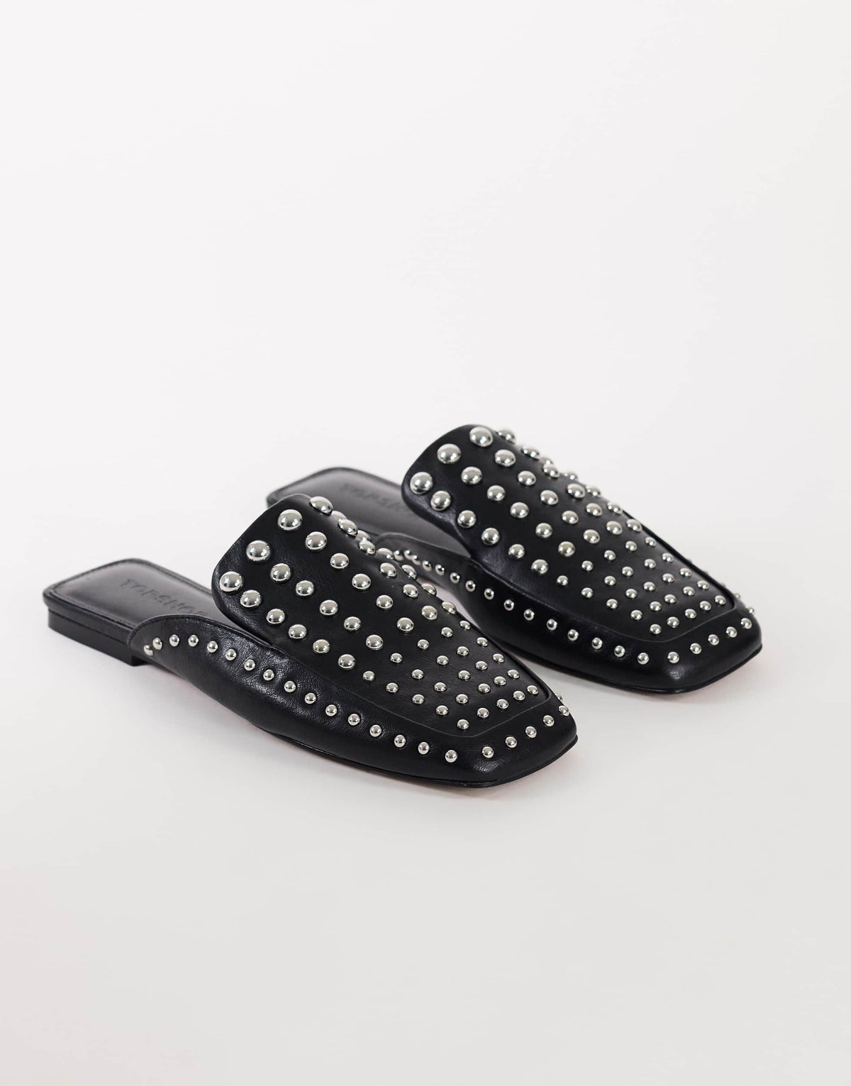 Topshop Bianca studded flat shoe in black
