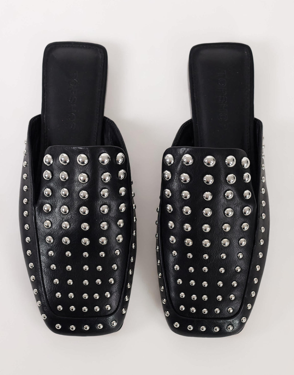 Topshop Bianca studded flat shoe in black