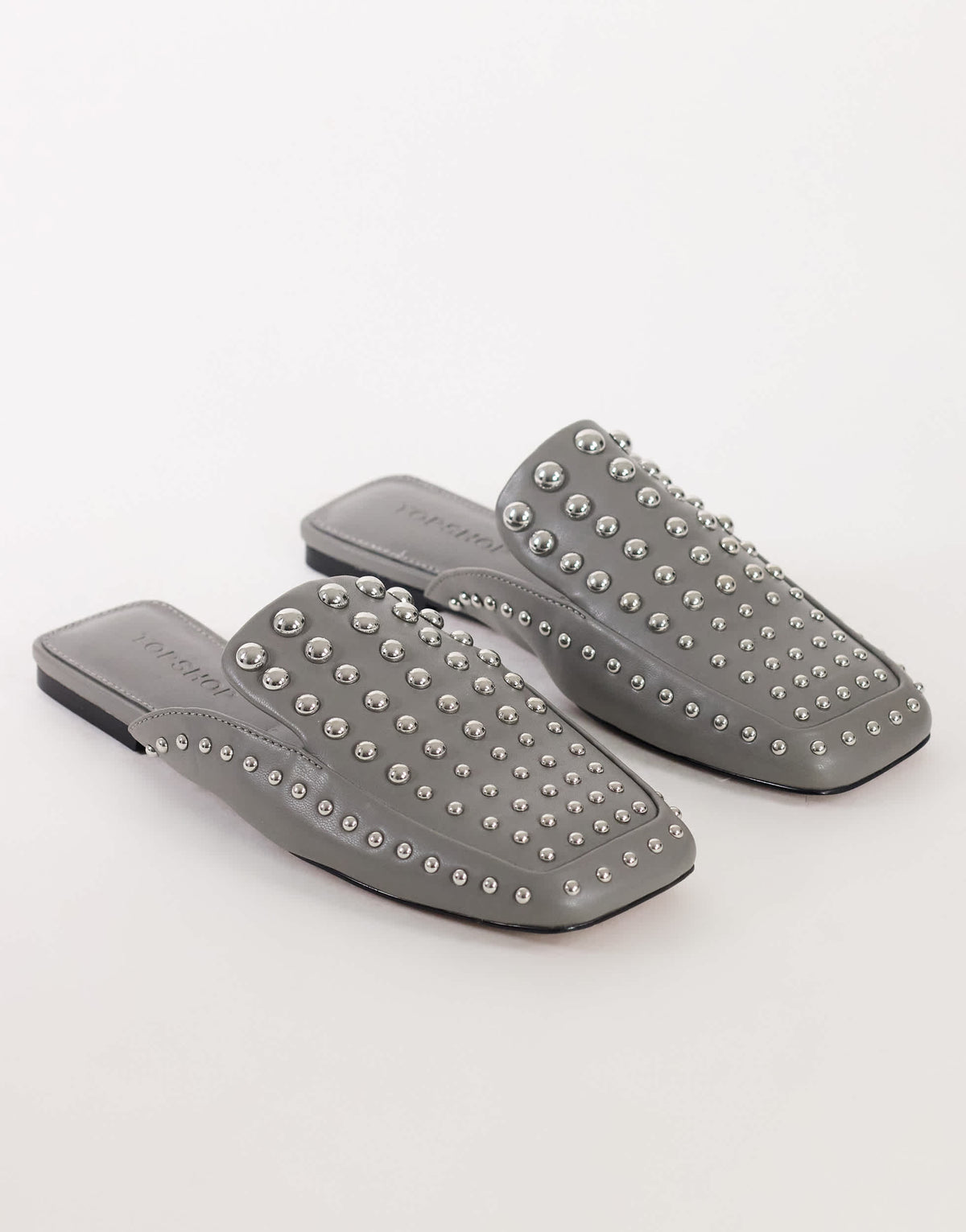 Topshop Bianca studded flat shoe in grey