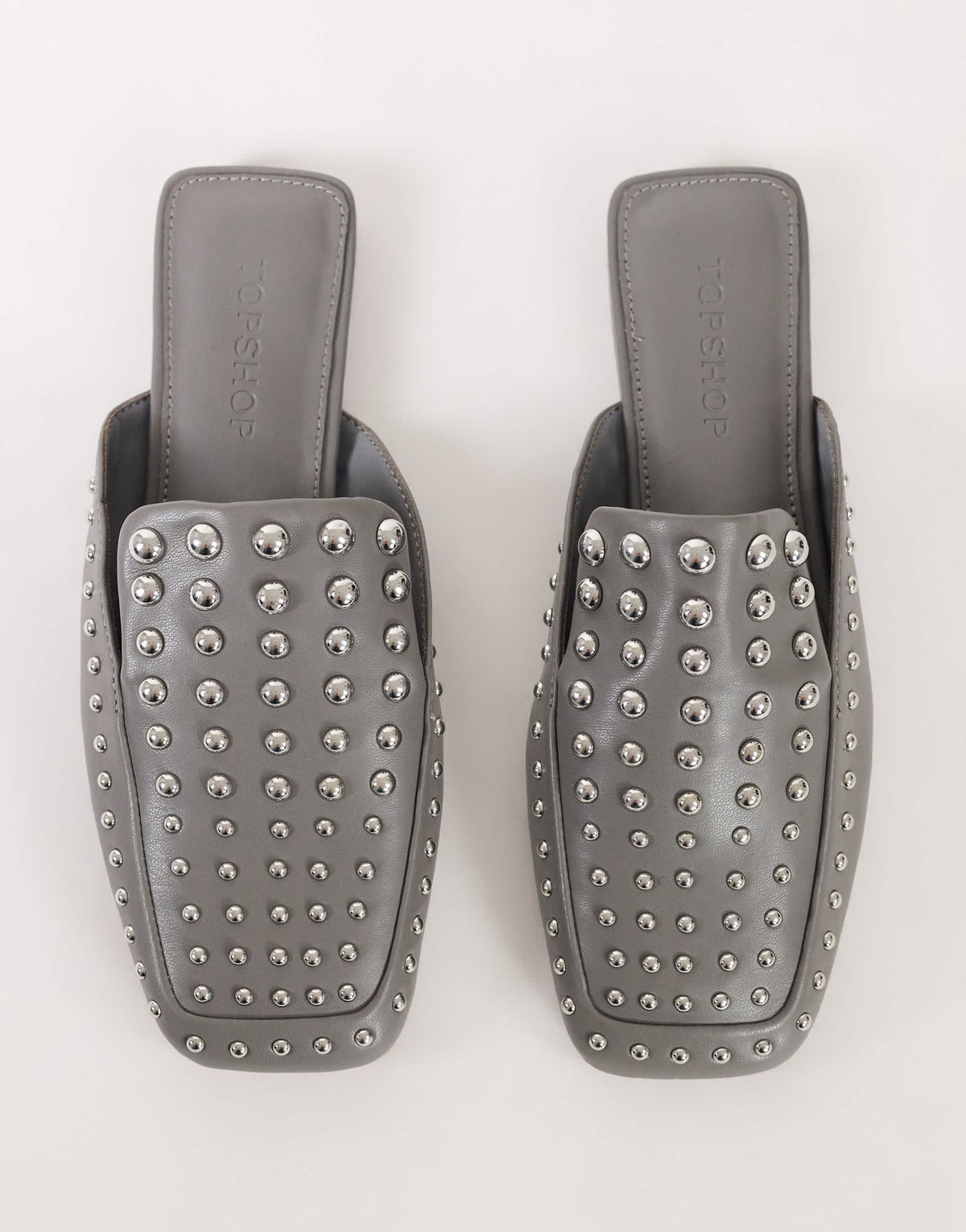 Topshop Bianca studded flat shoe in grey