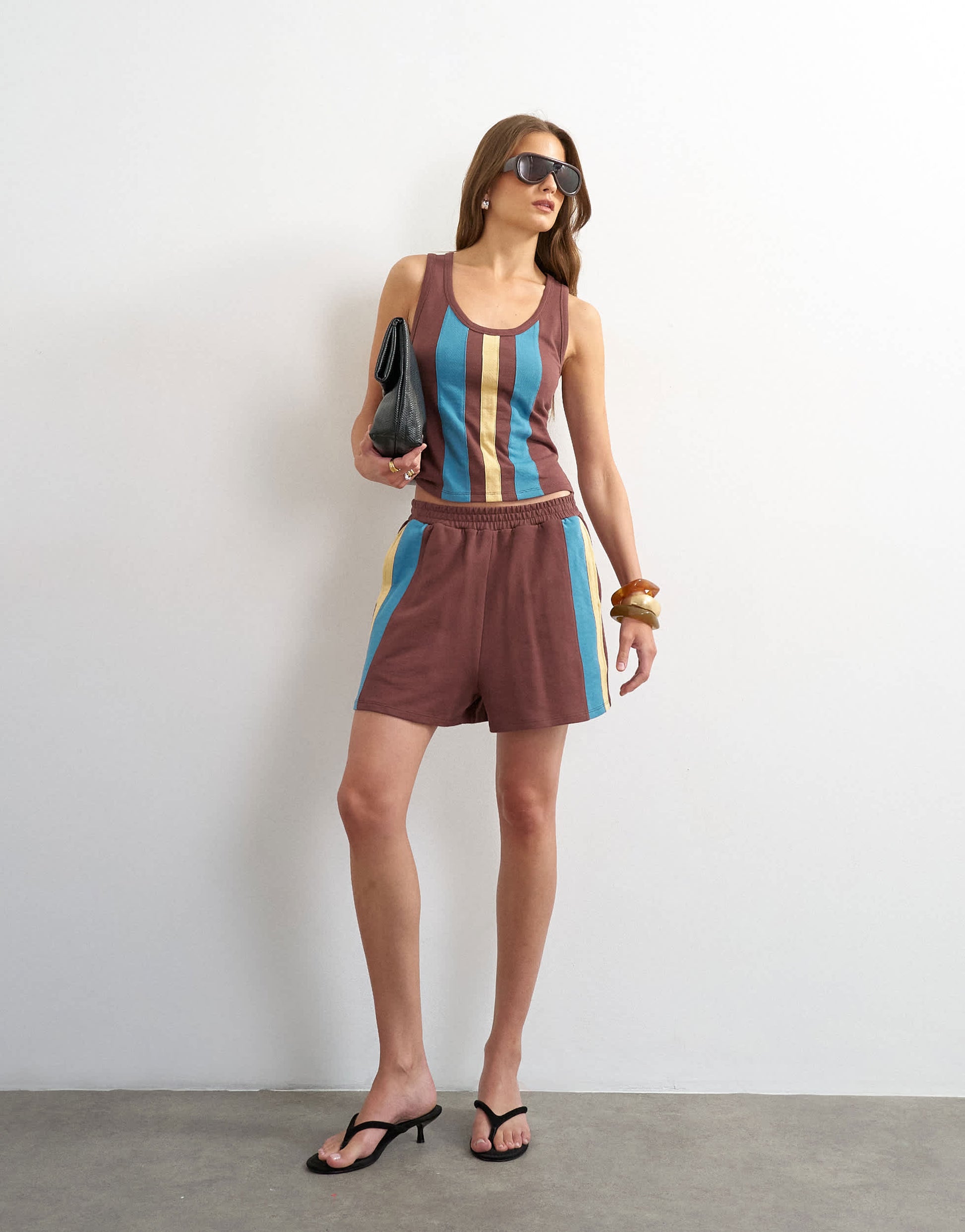 Topshop square neck stripe vest co-ord in chocolate