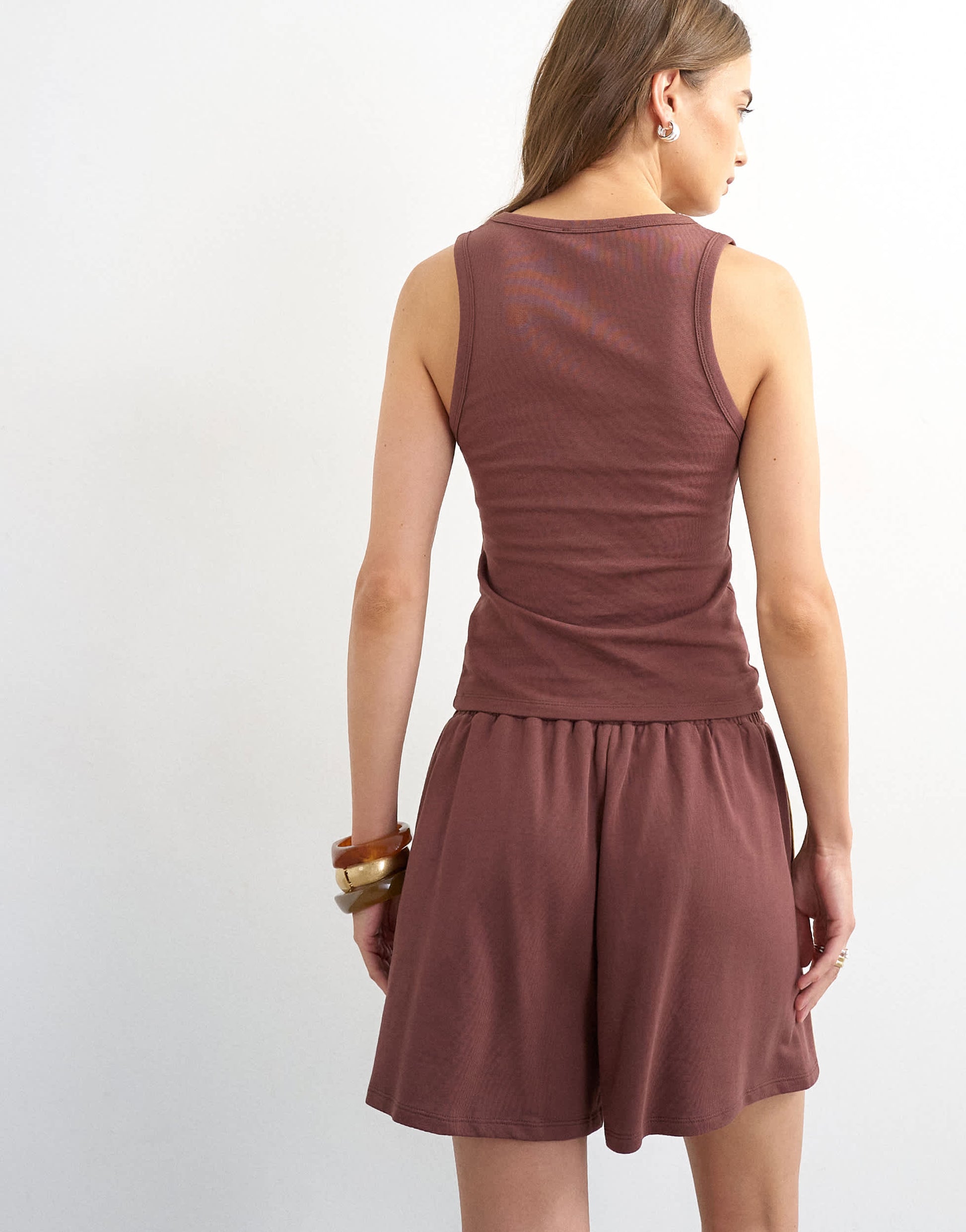 Topshop square neck stripe vest co-ord in chocolate