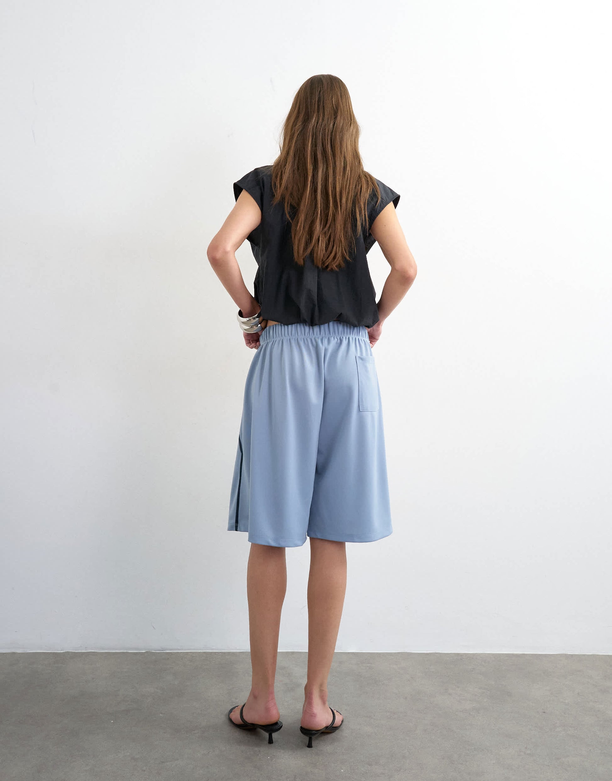 Topshop longline piping detail sports shorts in light blue