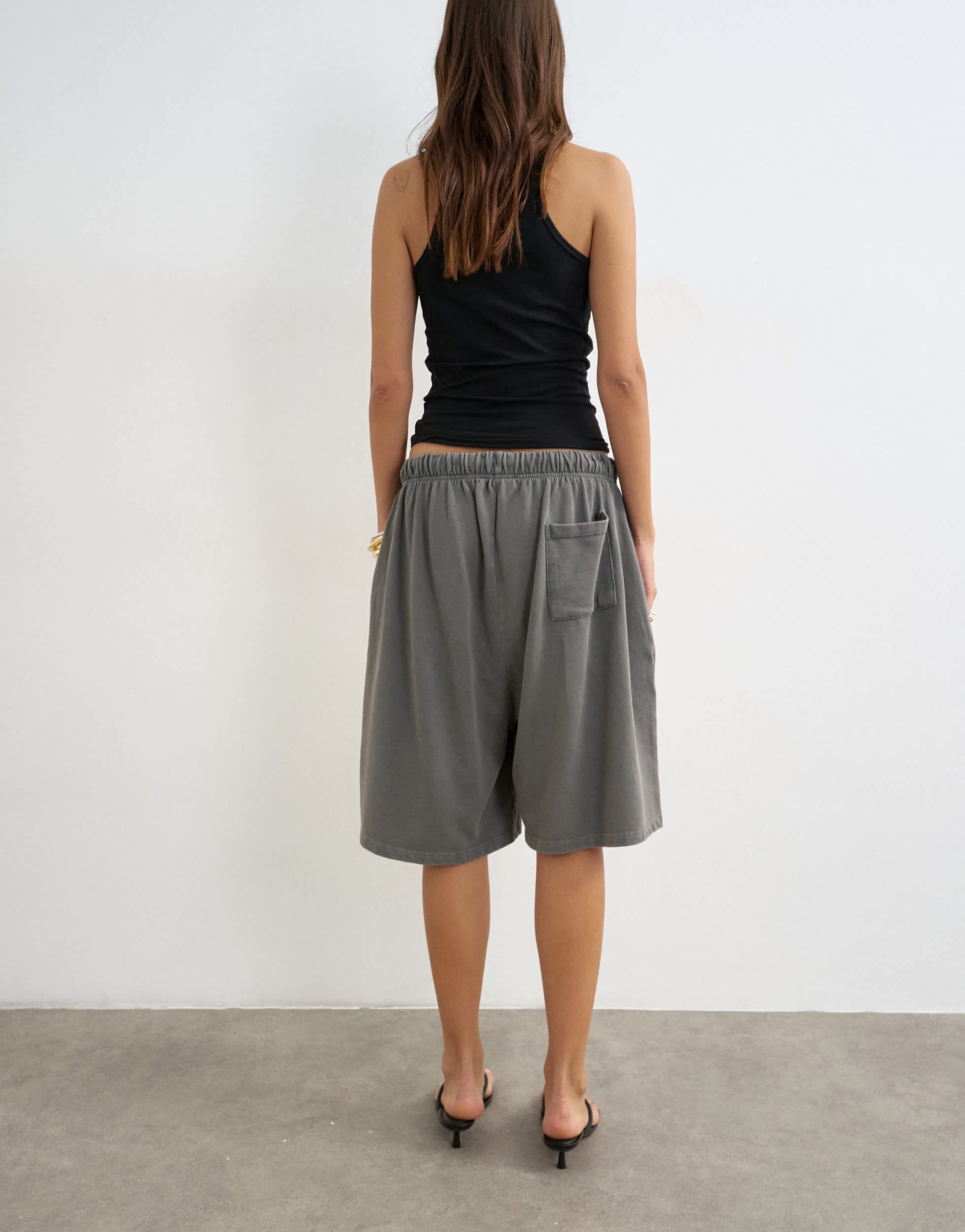Topshop washed long line tie detail shorts in washed charcoal