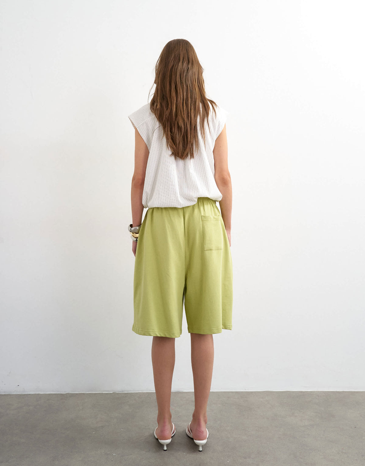 Topshop washed long line tie detail shorts in washed lime