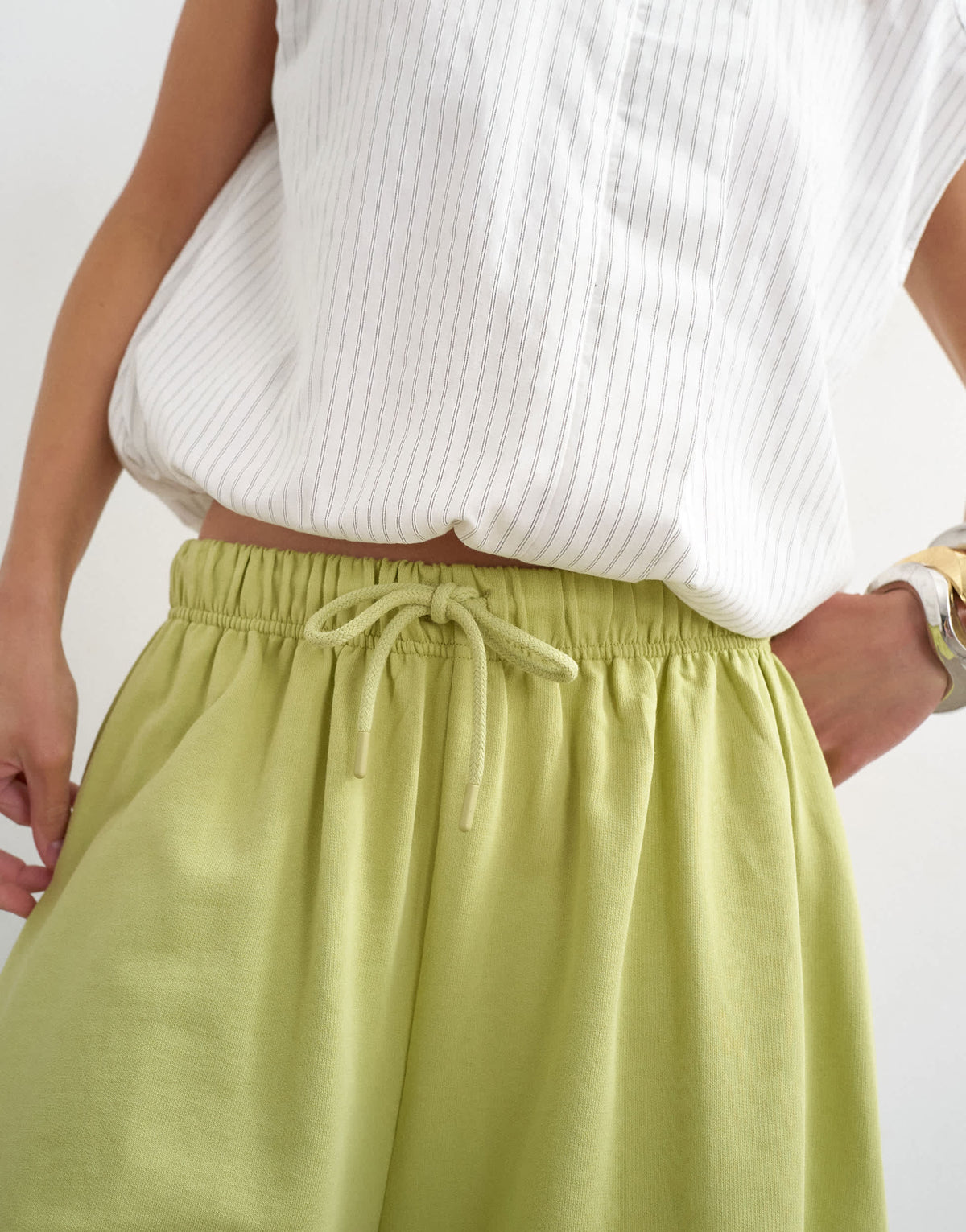 Topshop washed long line tie detail shorts in washed lime