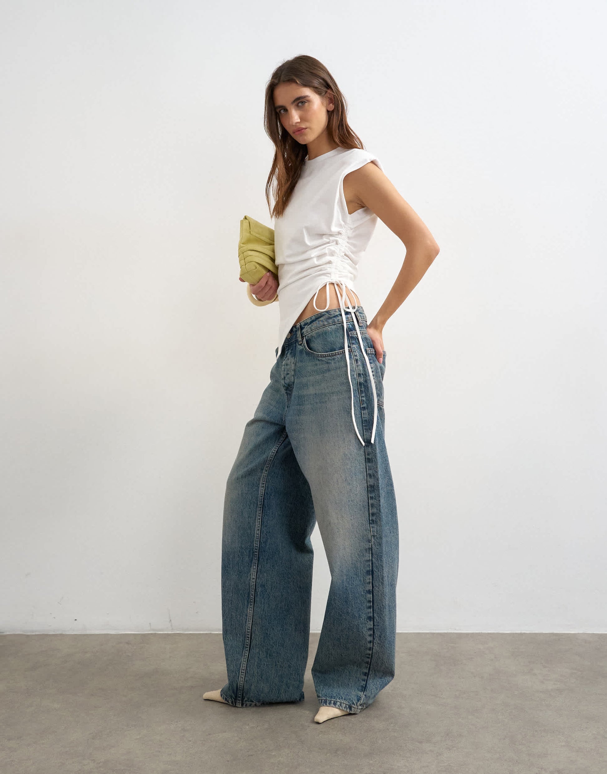 Topshop asymmetric ruched side top in white