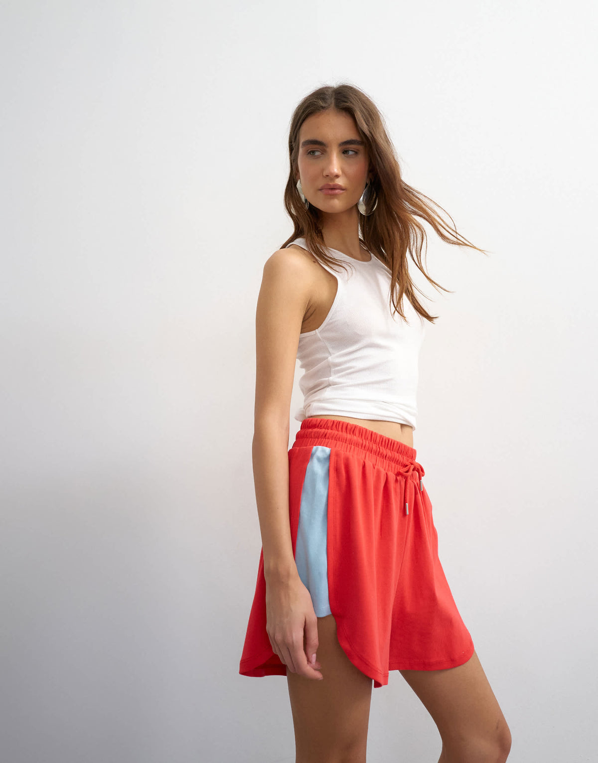 Topshop colour block sport shorts co-ord in red