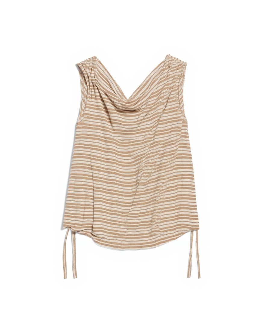 Topshop stripe linen look cowl ruched side top in neutral