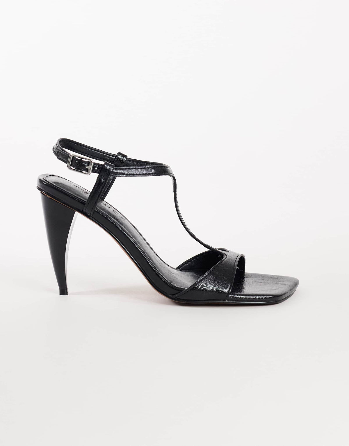 Topshop Willow T bar banana heel sandal in black