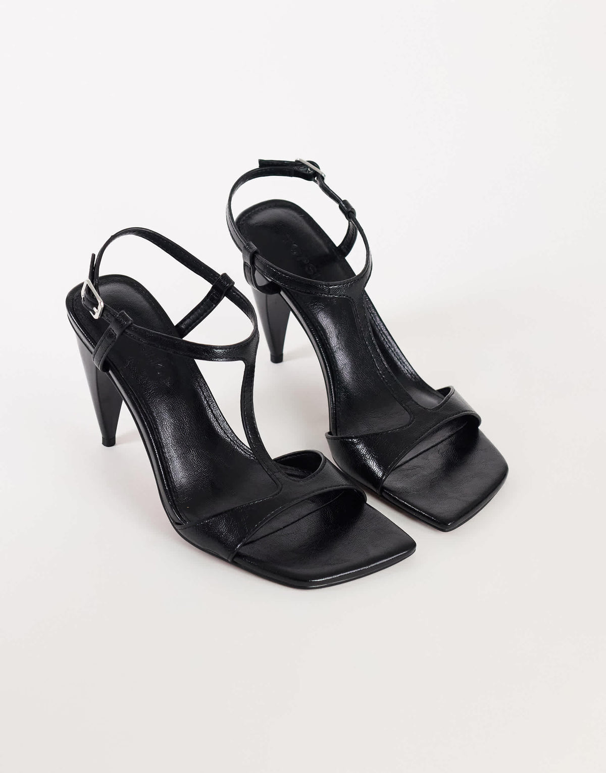 Topshop Willow T bar banana heel sandal in black