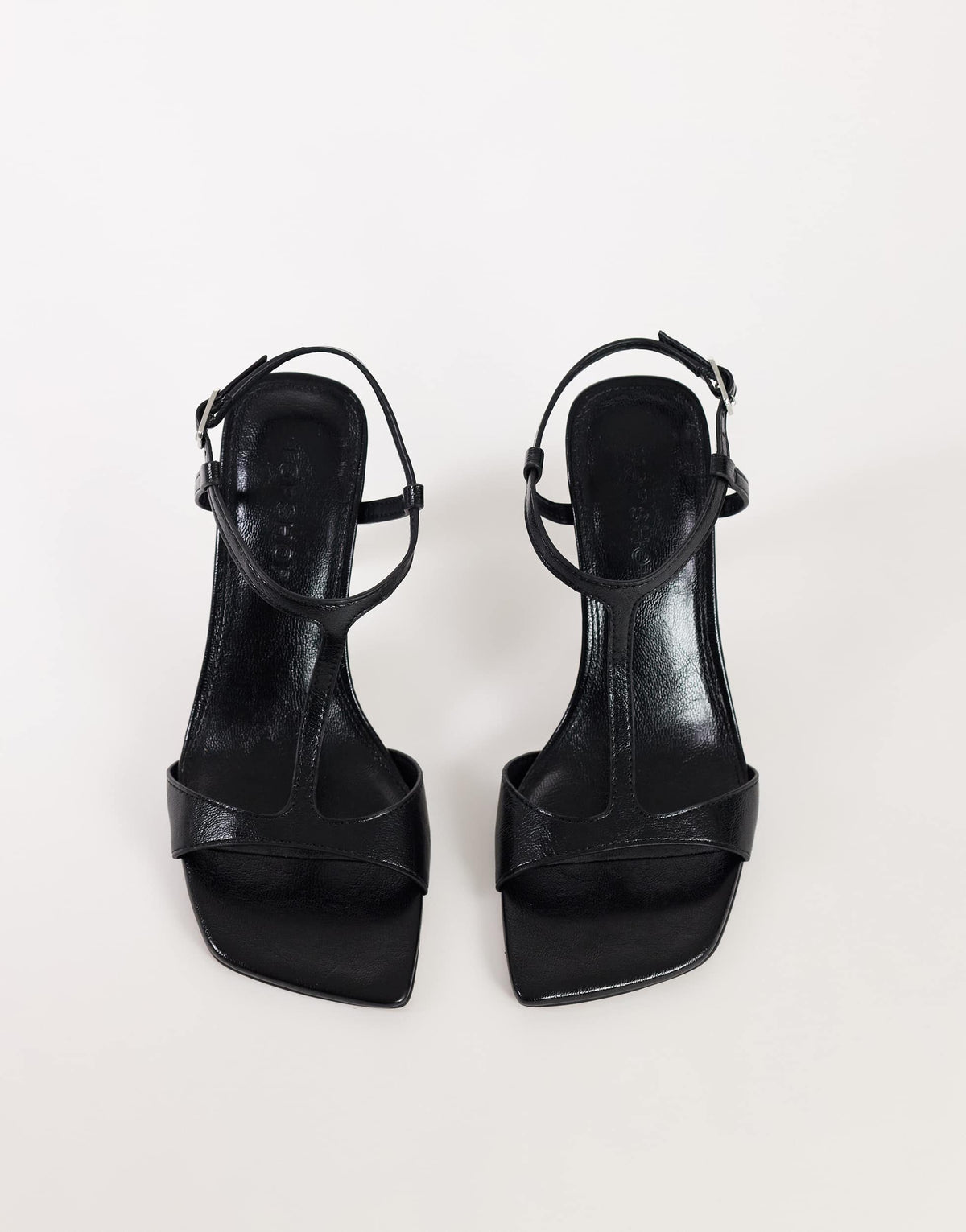 Topshop Willow T bar banana heel sandal in black