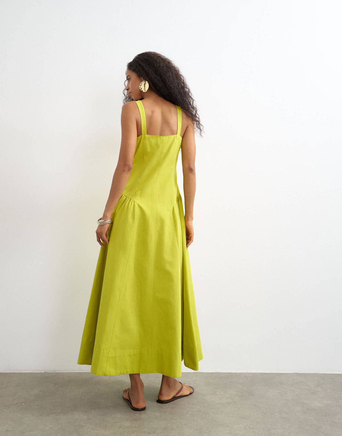 Topshop dropped waist maxi dress in green