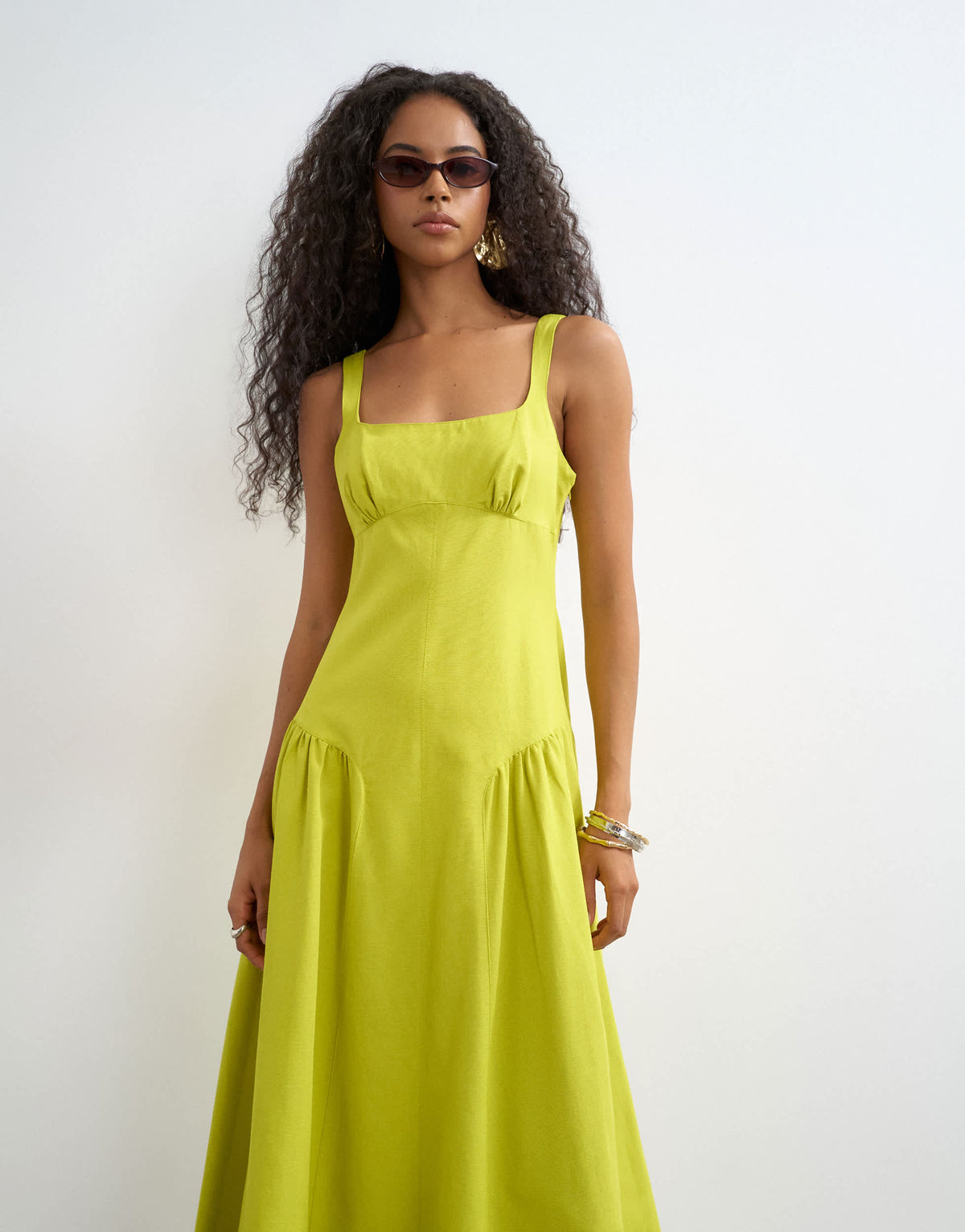 Topshop dropped waist maxi dress in green