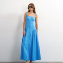 Topshop linen rich dropped waist maxi sundress in cornflower blue