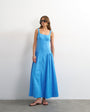 Topshop linen rich dropped waist maxi sundress in cornflower blue