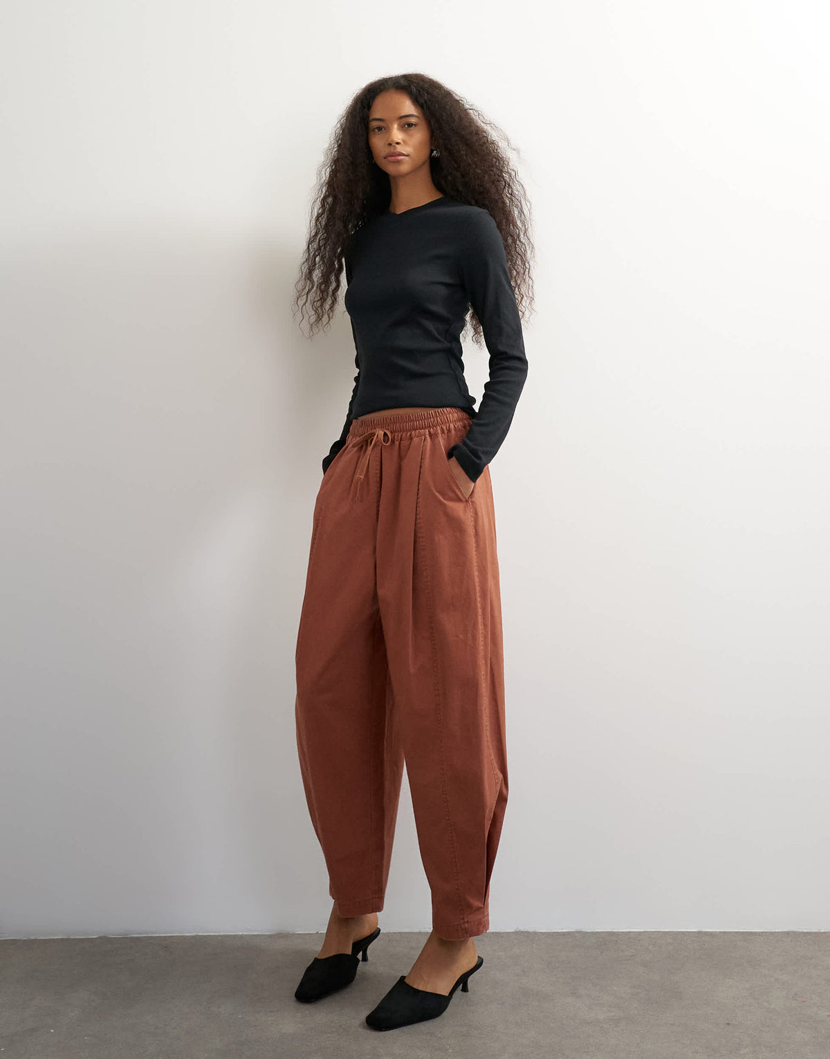 Topshop drawcord techy balloon trousers in rust