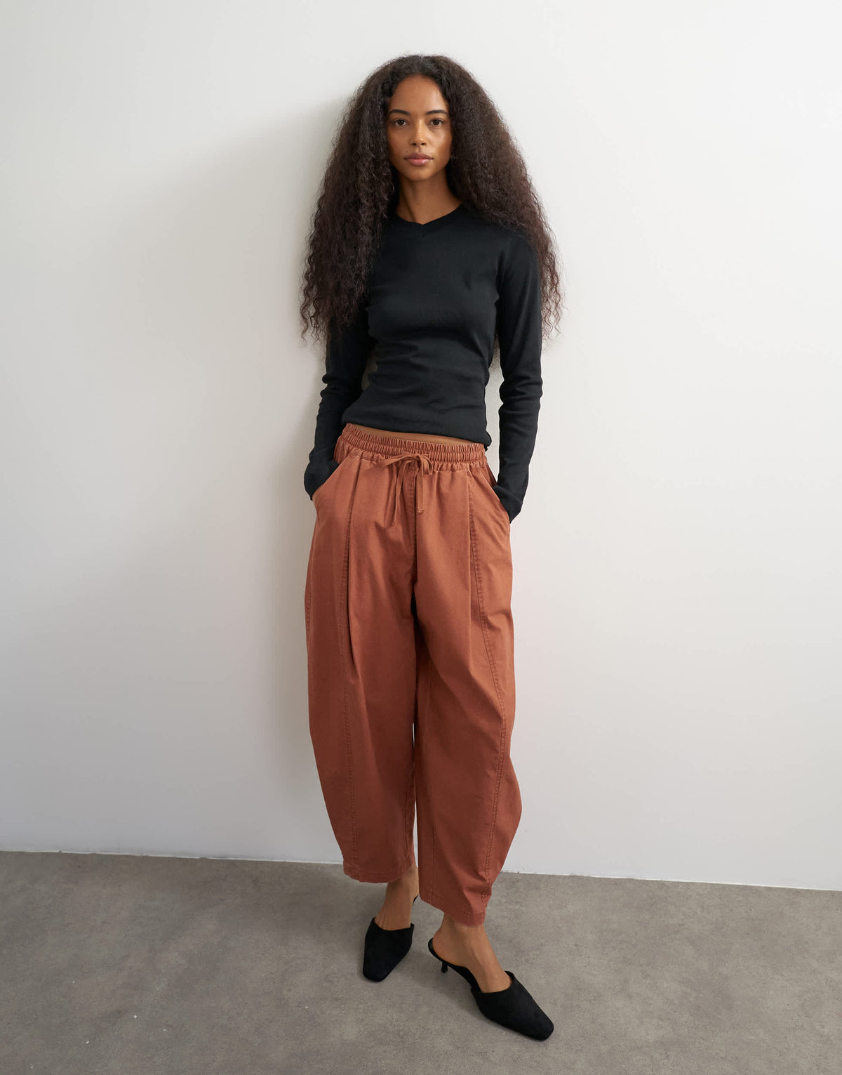 Topshop drawcord techy balloon trousers in rust
