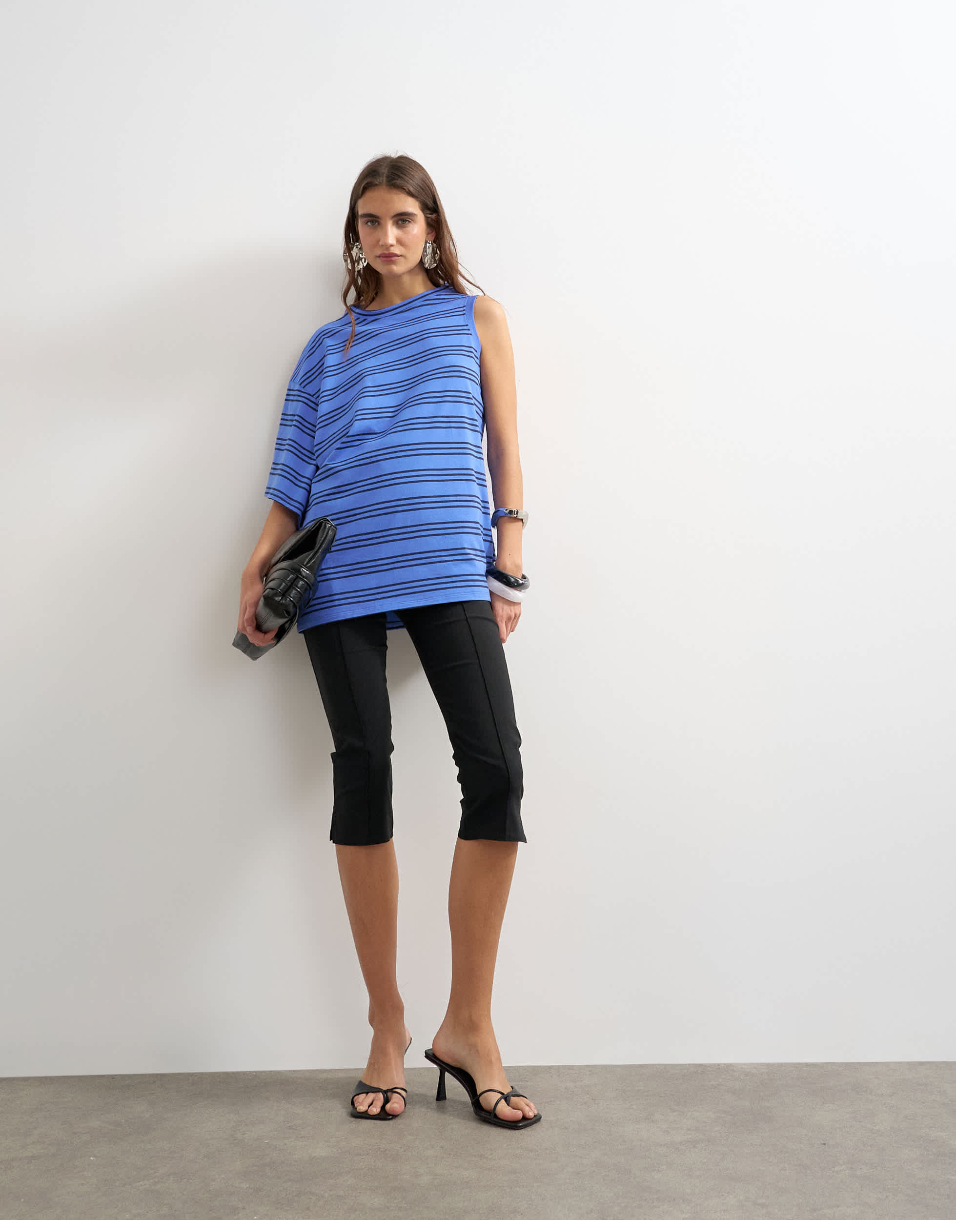Topshop stripe distorted cape top in blue