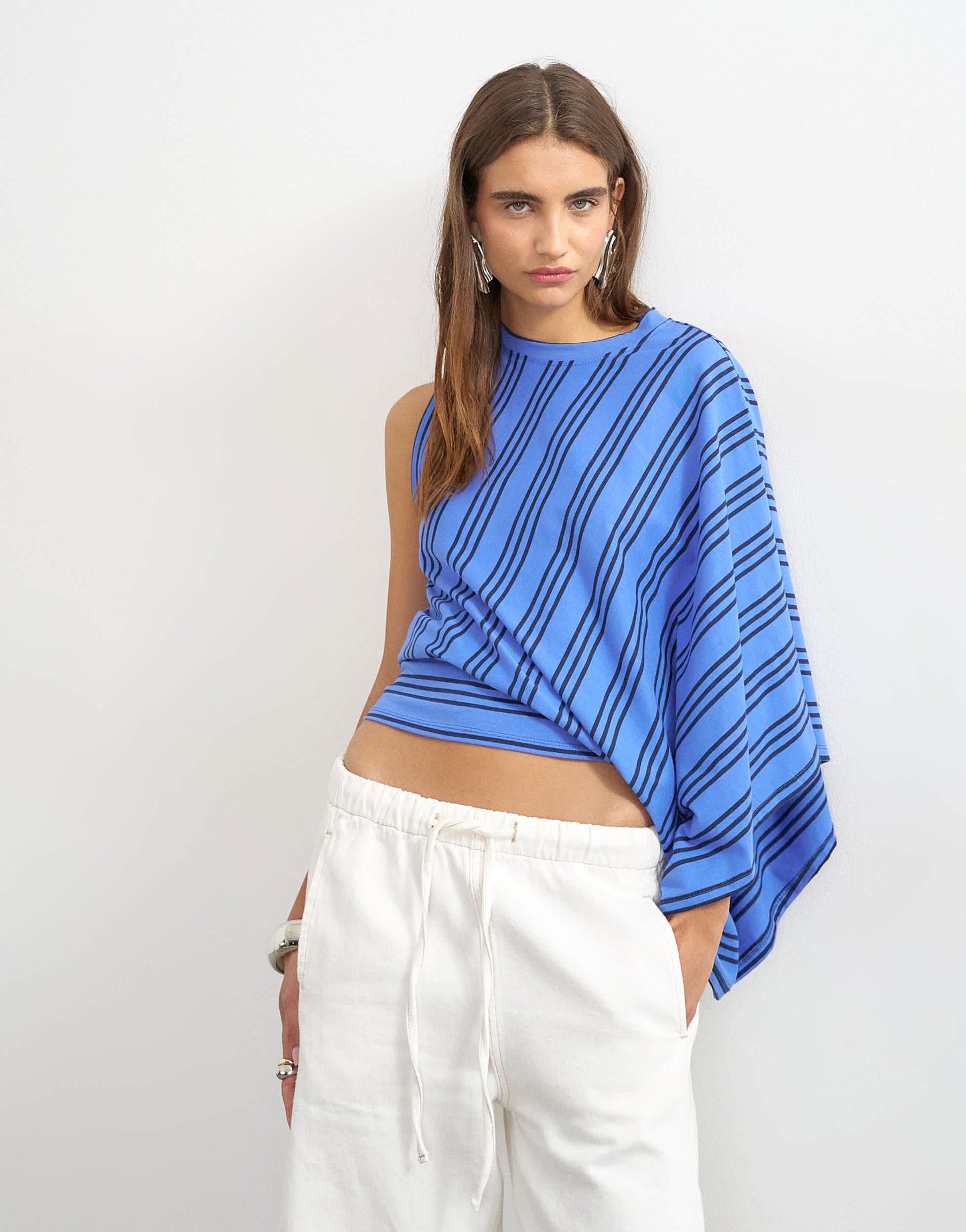 Topshop stripe distorted cape top in blue