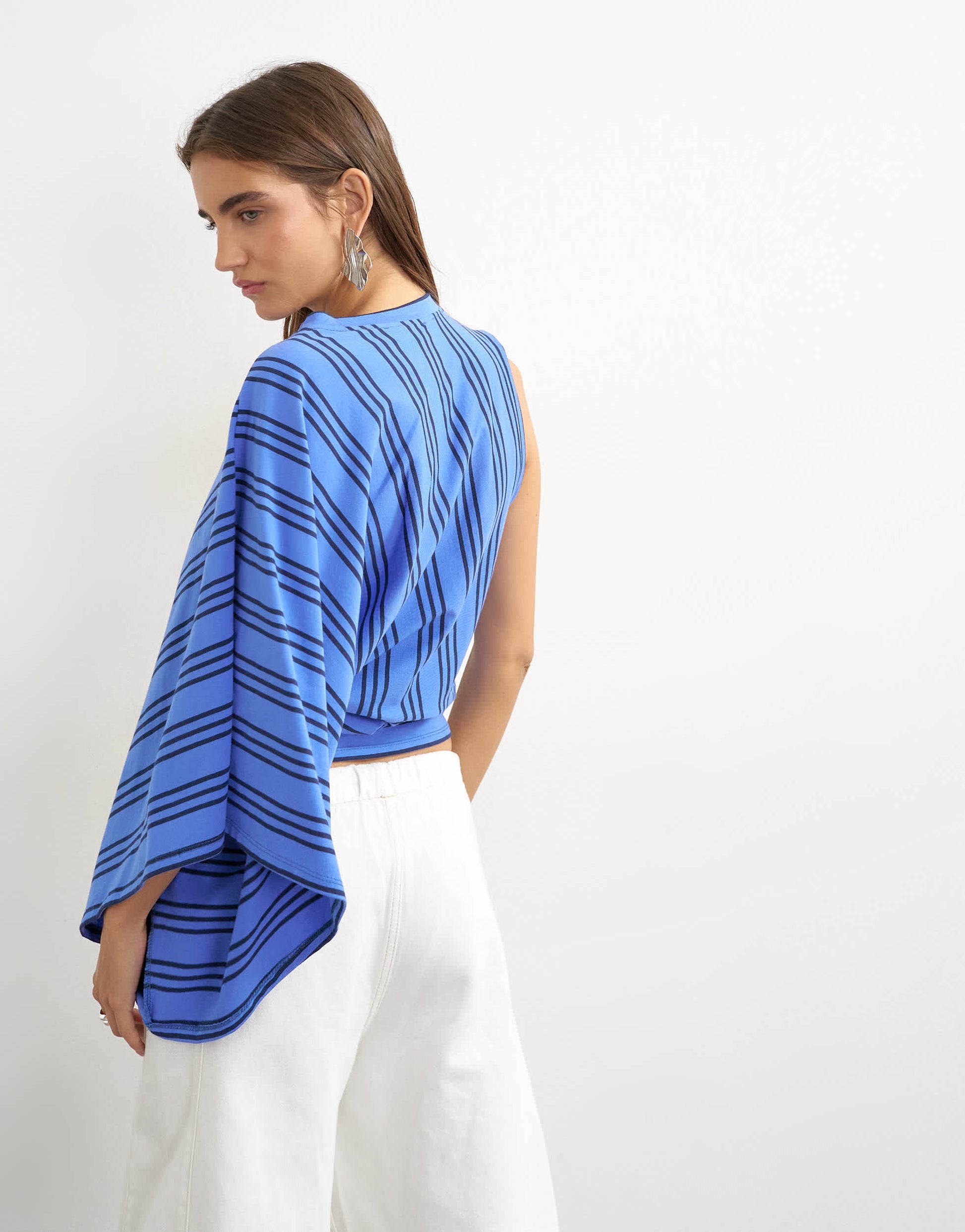Topshop stripe distorted cape top in blue