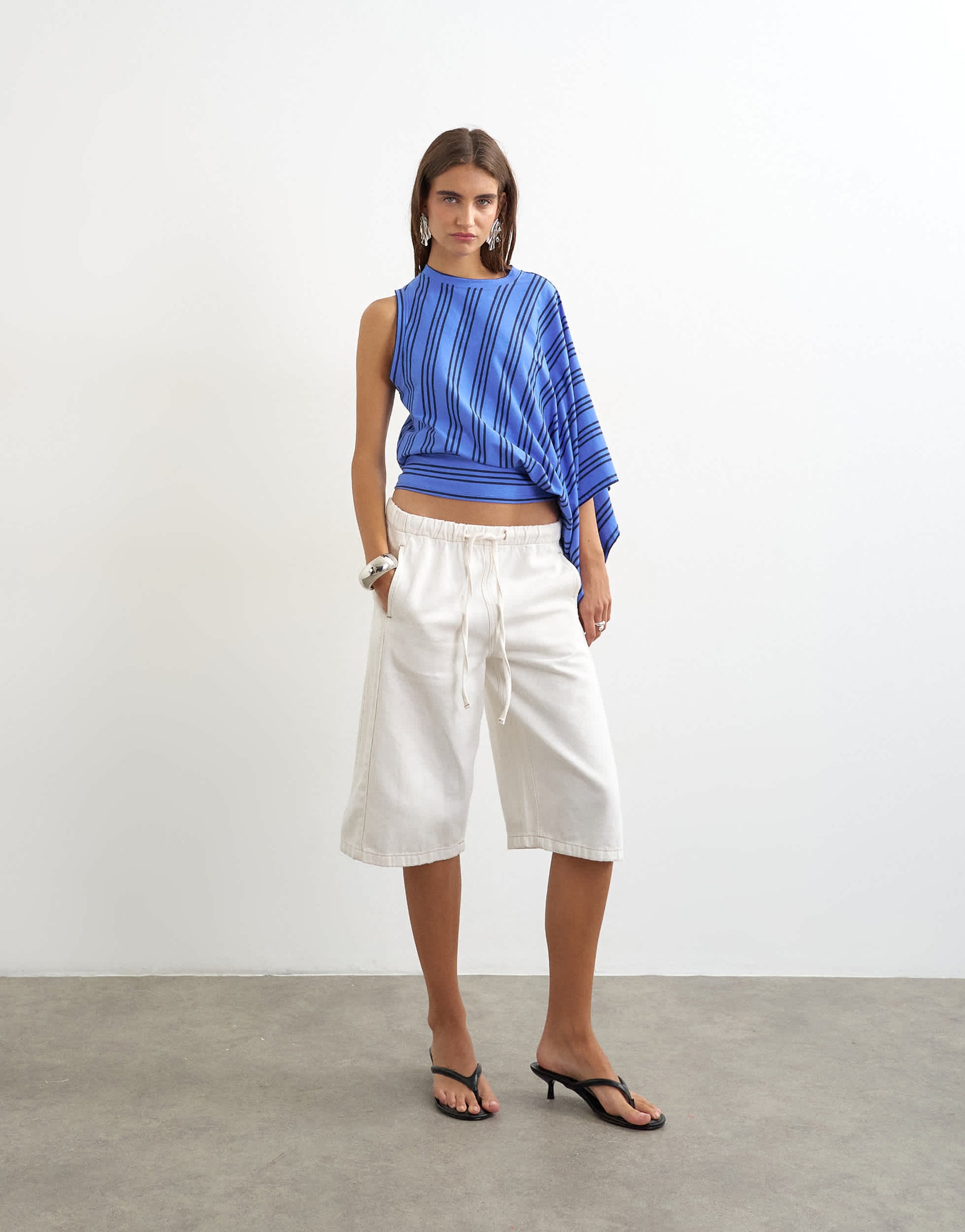Topshop stripe distorted cape top in blue