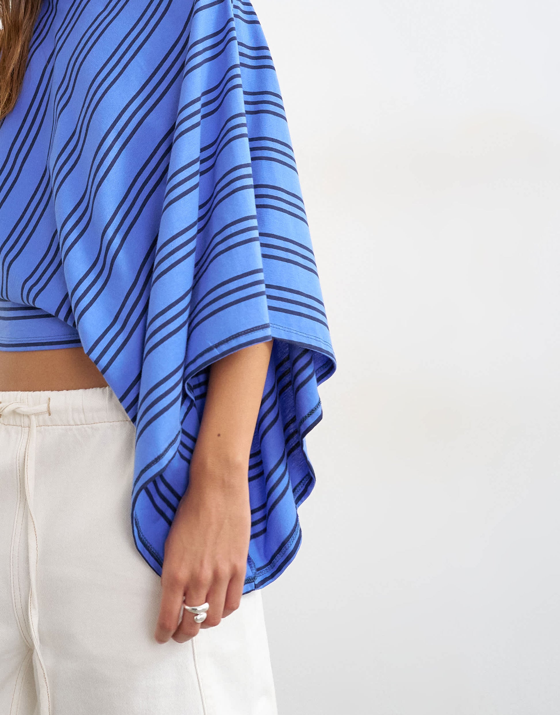 Topshop stripe distorted cape top in blue